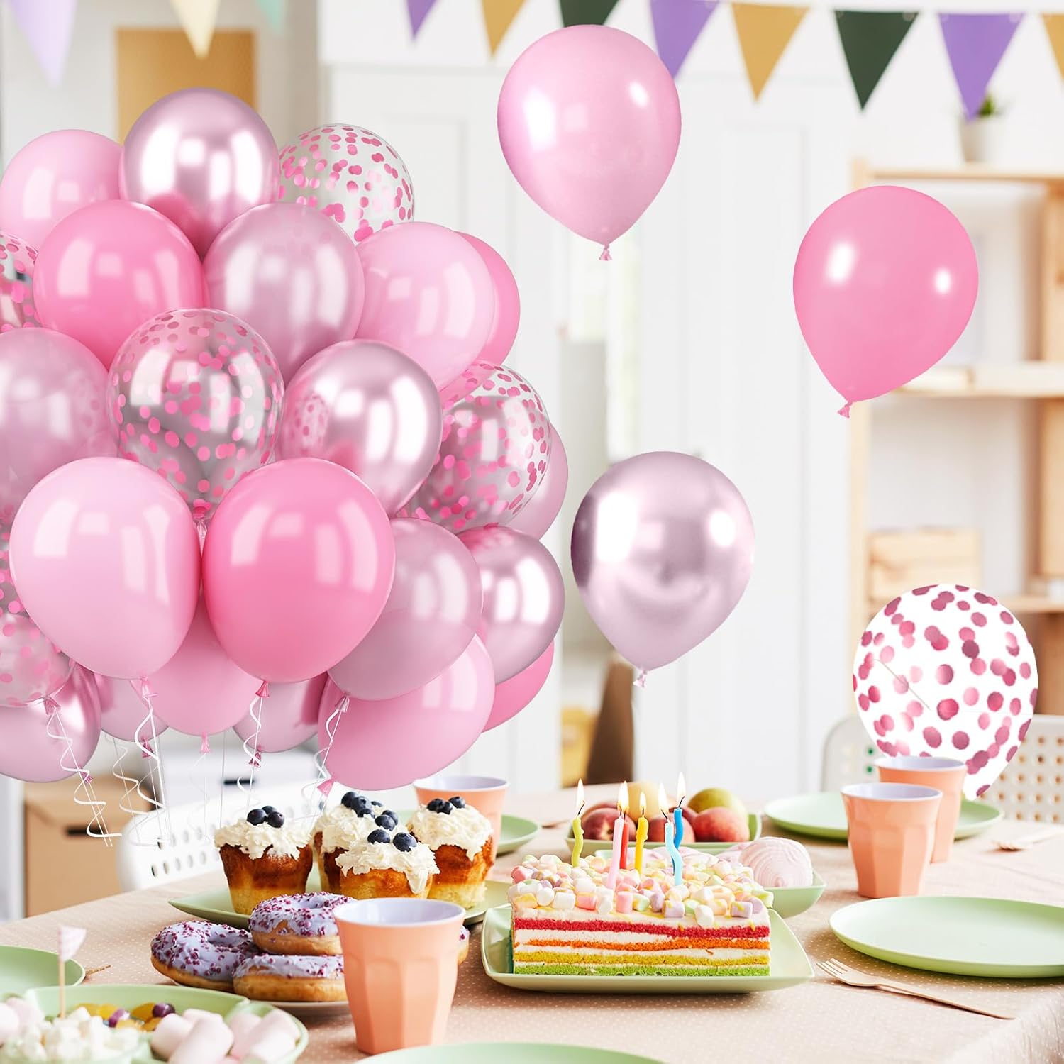52 PCS 12 Inch Latex Balloons with Pink Confetti