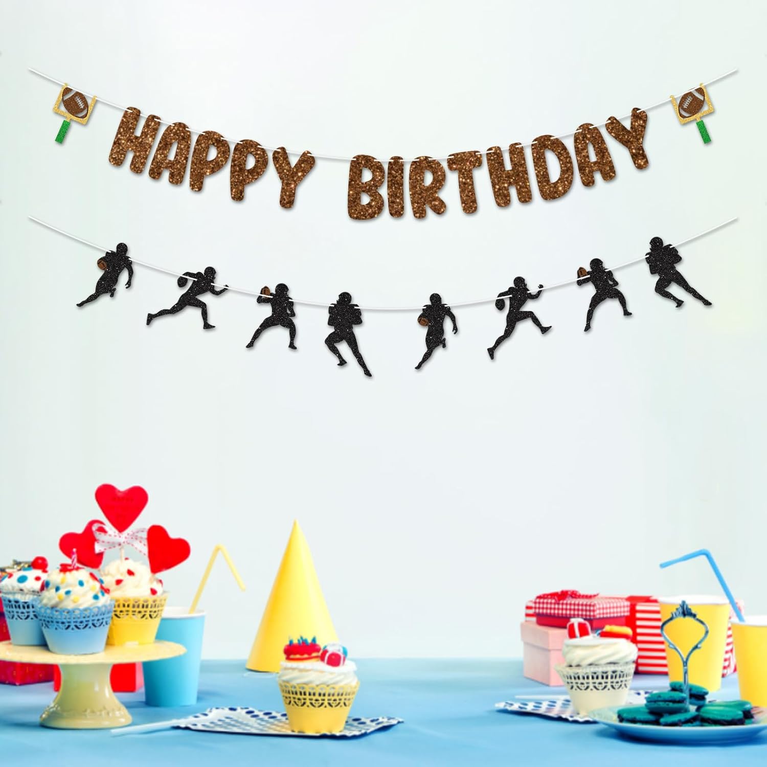 Football Birthday Banner with Glitter Letters