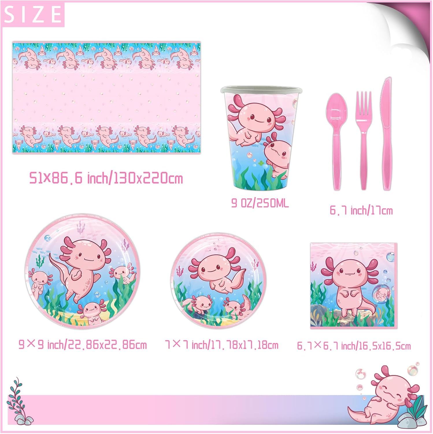 81 Pcs Axolotl Birthday Party Supplies Set