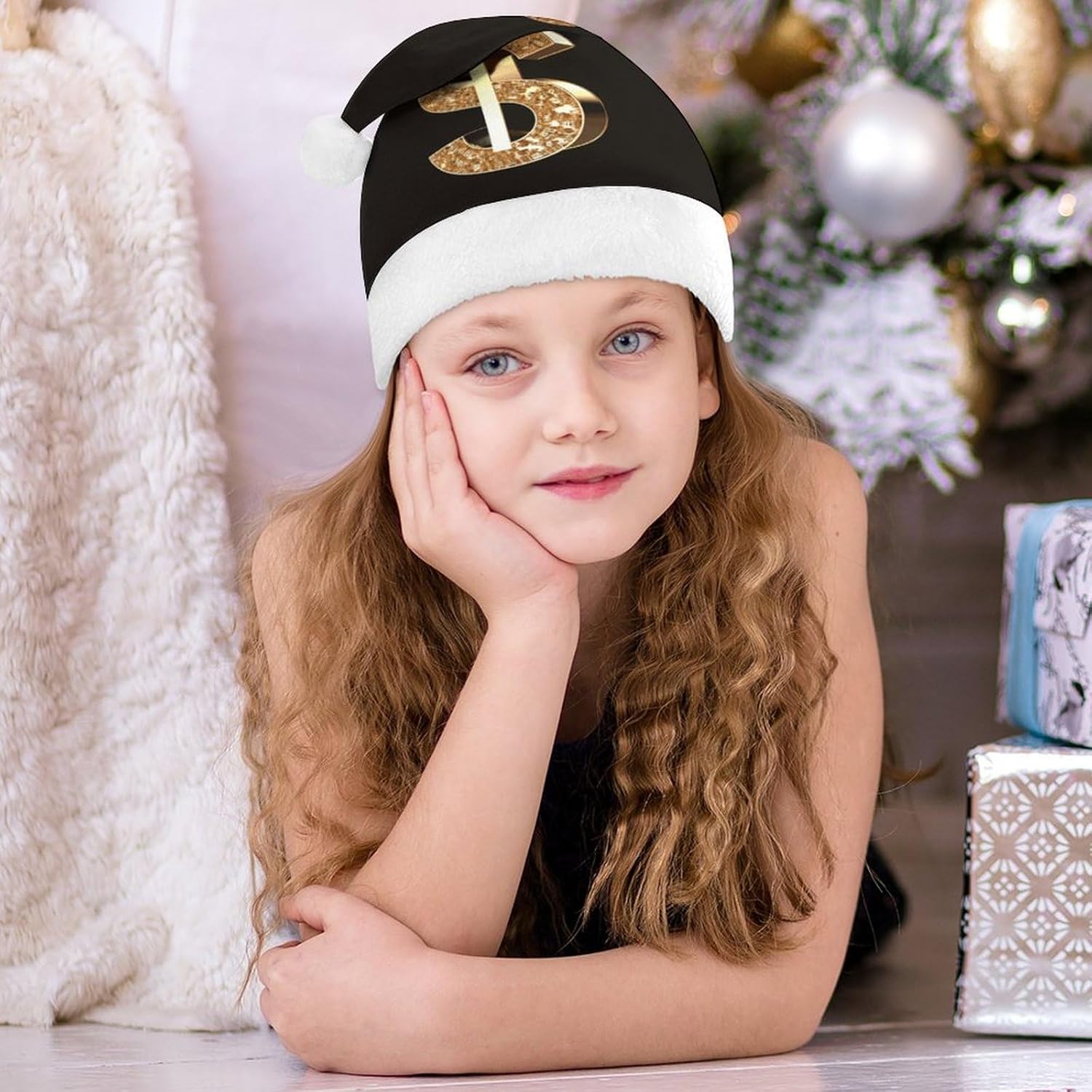 Santa Hat with Gold Dollar Sign Christmas Headwear