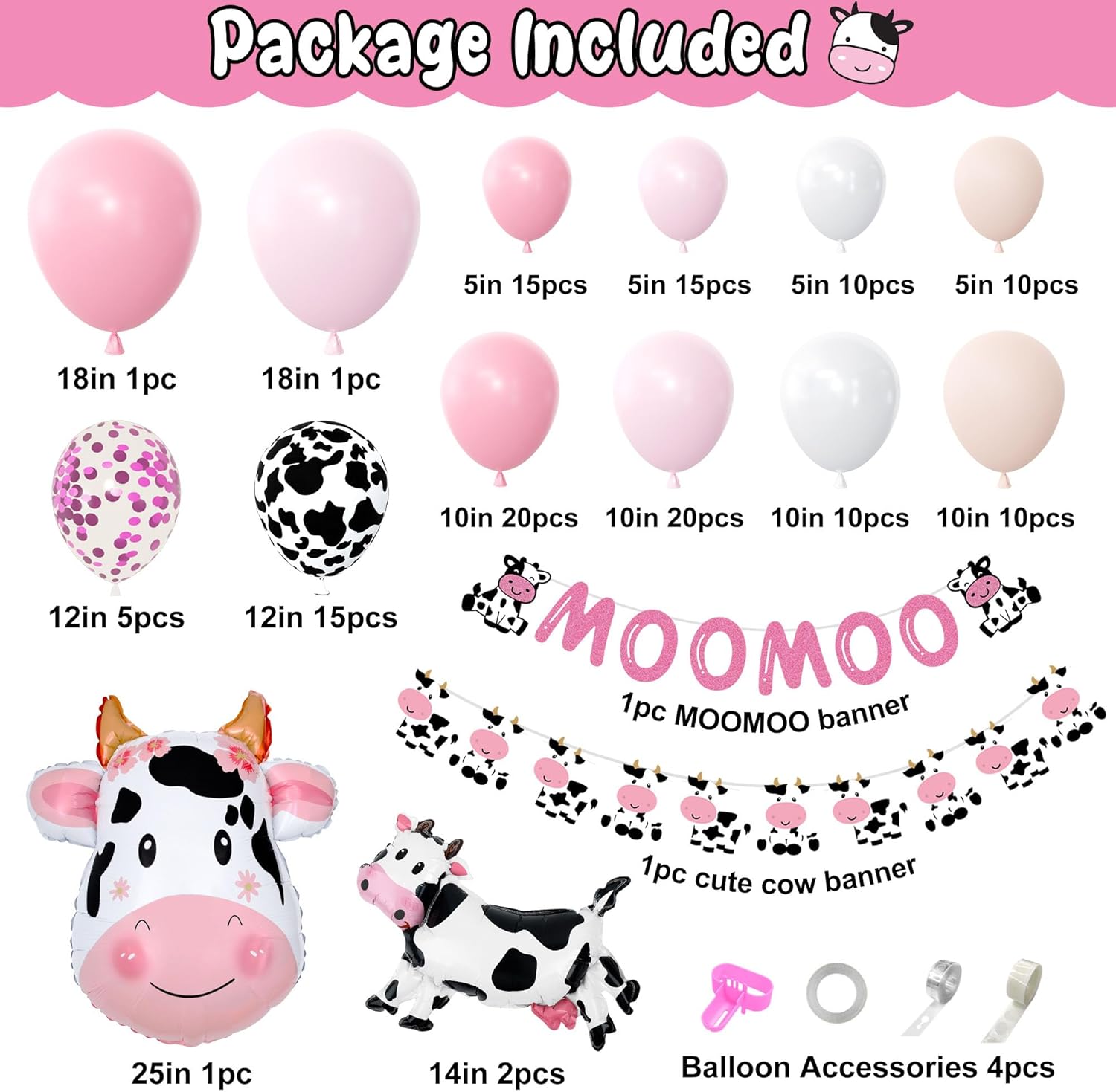 Pink Cow Balloons Garland Arch Kit for Party Decorations