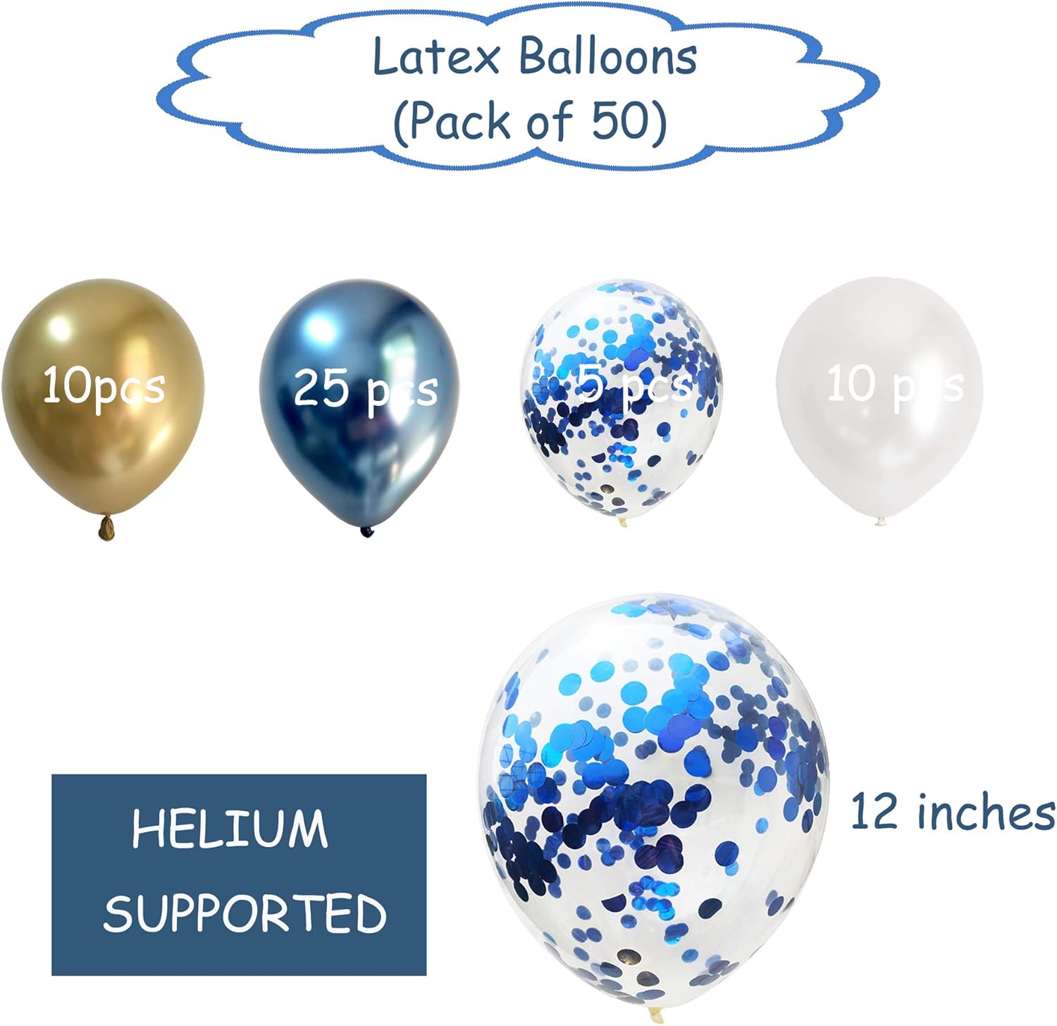 Chrome Metallic Blue Gold Balloons 50PCS Party Decor