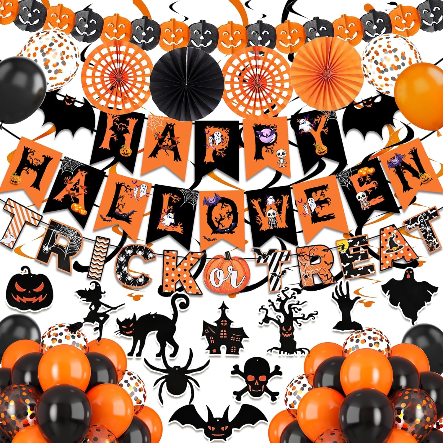 FECEDY Happy Halloween Decorations Banner Fan Balloons Streamers