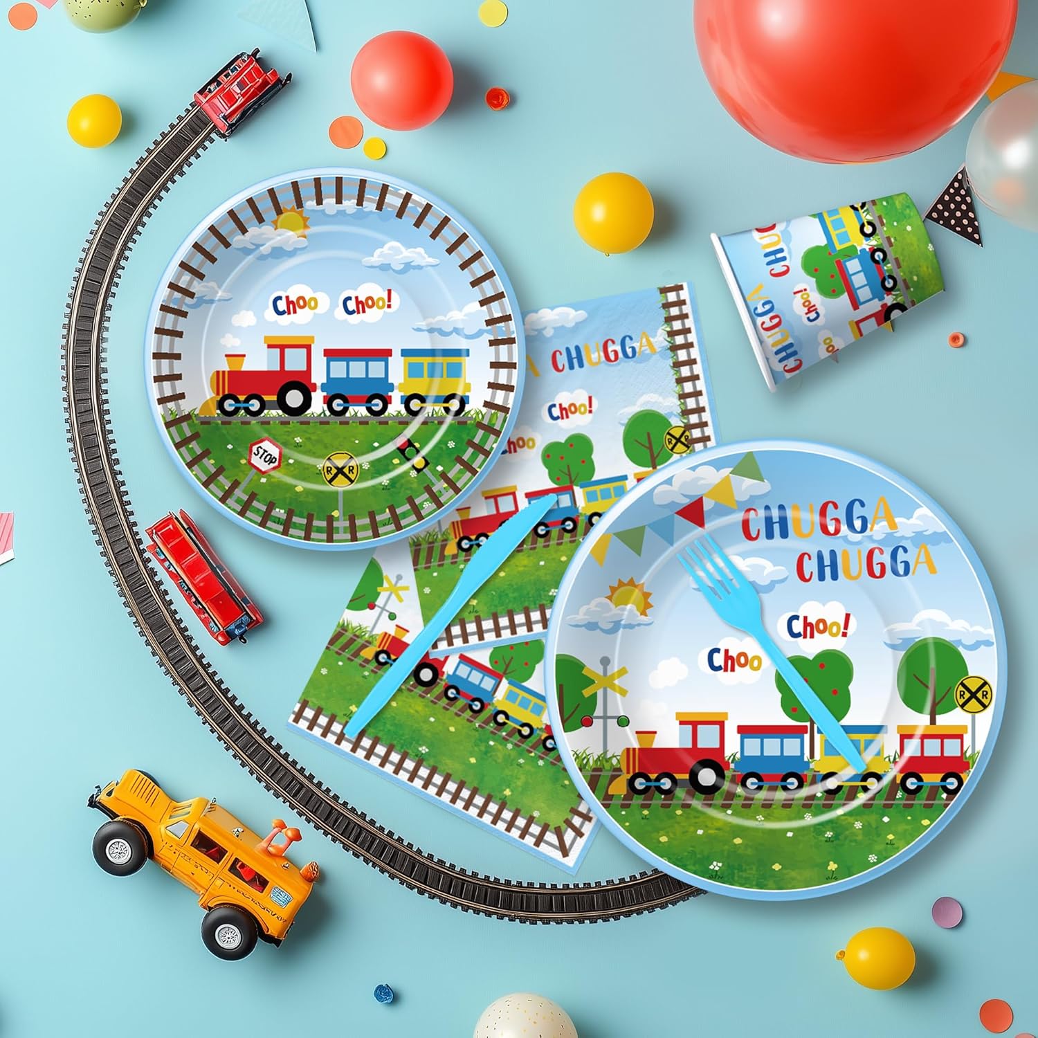 Suhelki Train Birthday Party Supplies Set for 24 Guests