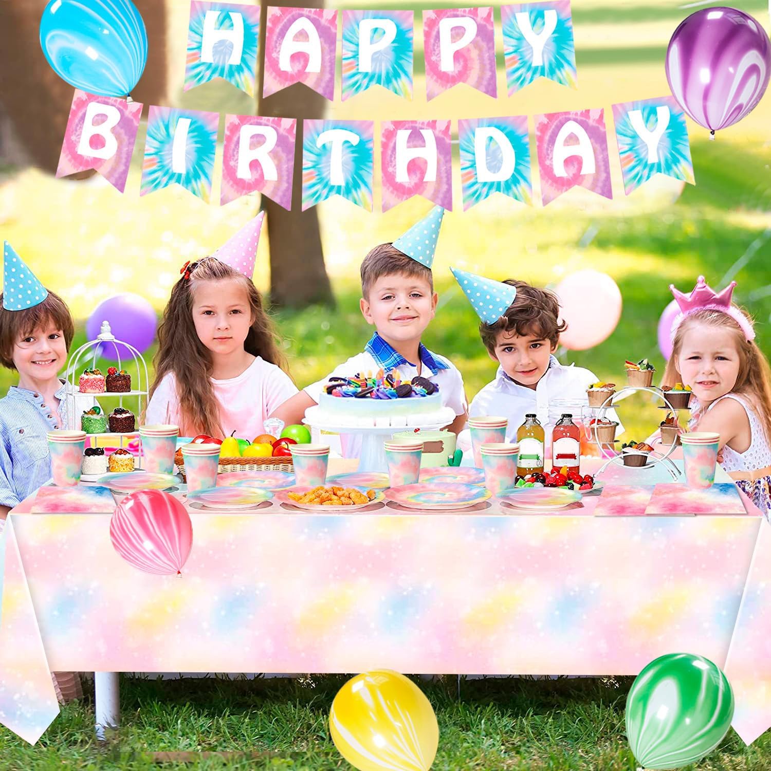 Tie Dye Birthday Decorations 138pcs Party Set