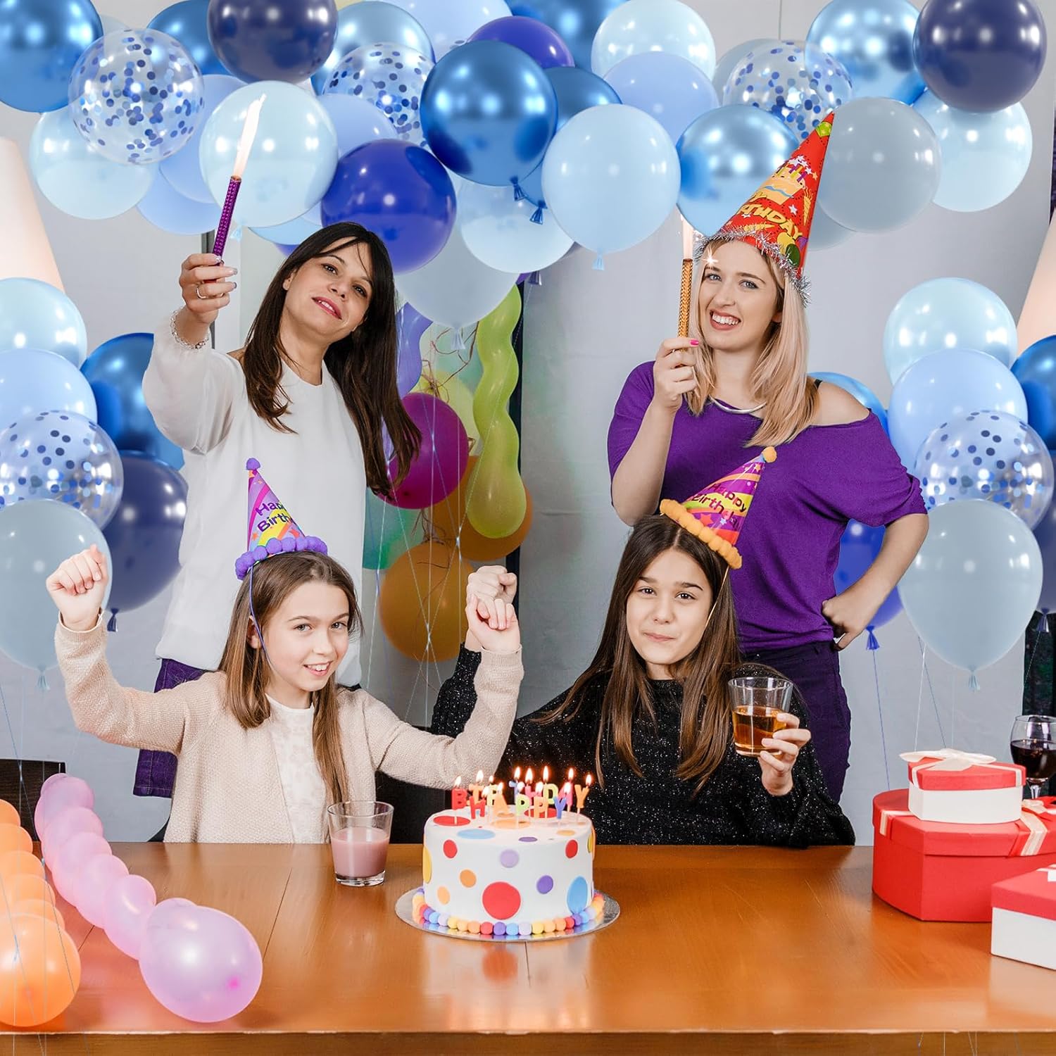 100pcs Blue Balloons Kit with 66ft Ribbons