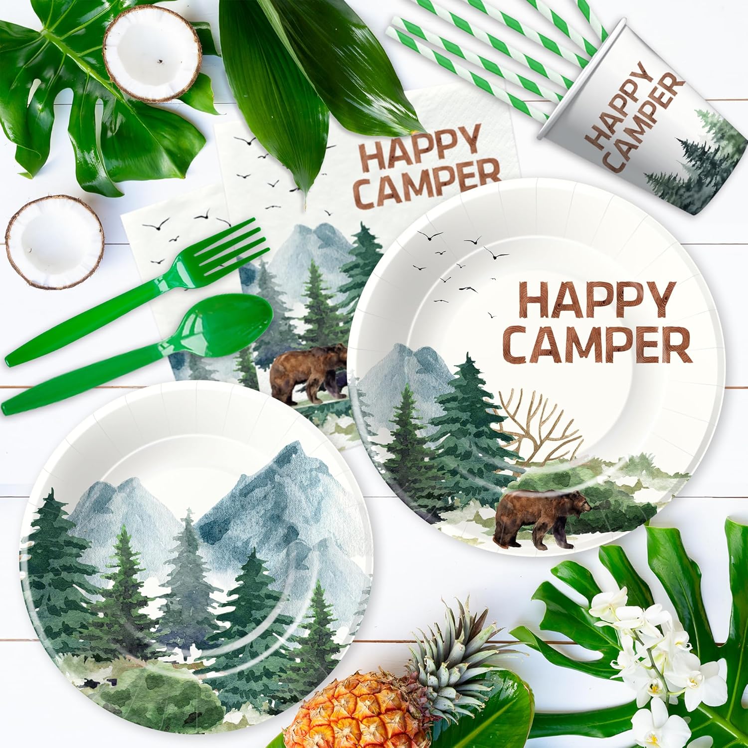Camping Birthday Party Supplies Set for 24 Guests