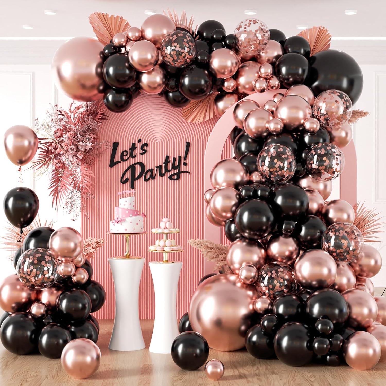 132pcs Rose Gold and Black Balloon Arch Kit for Parties