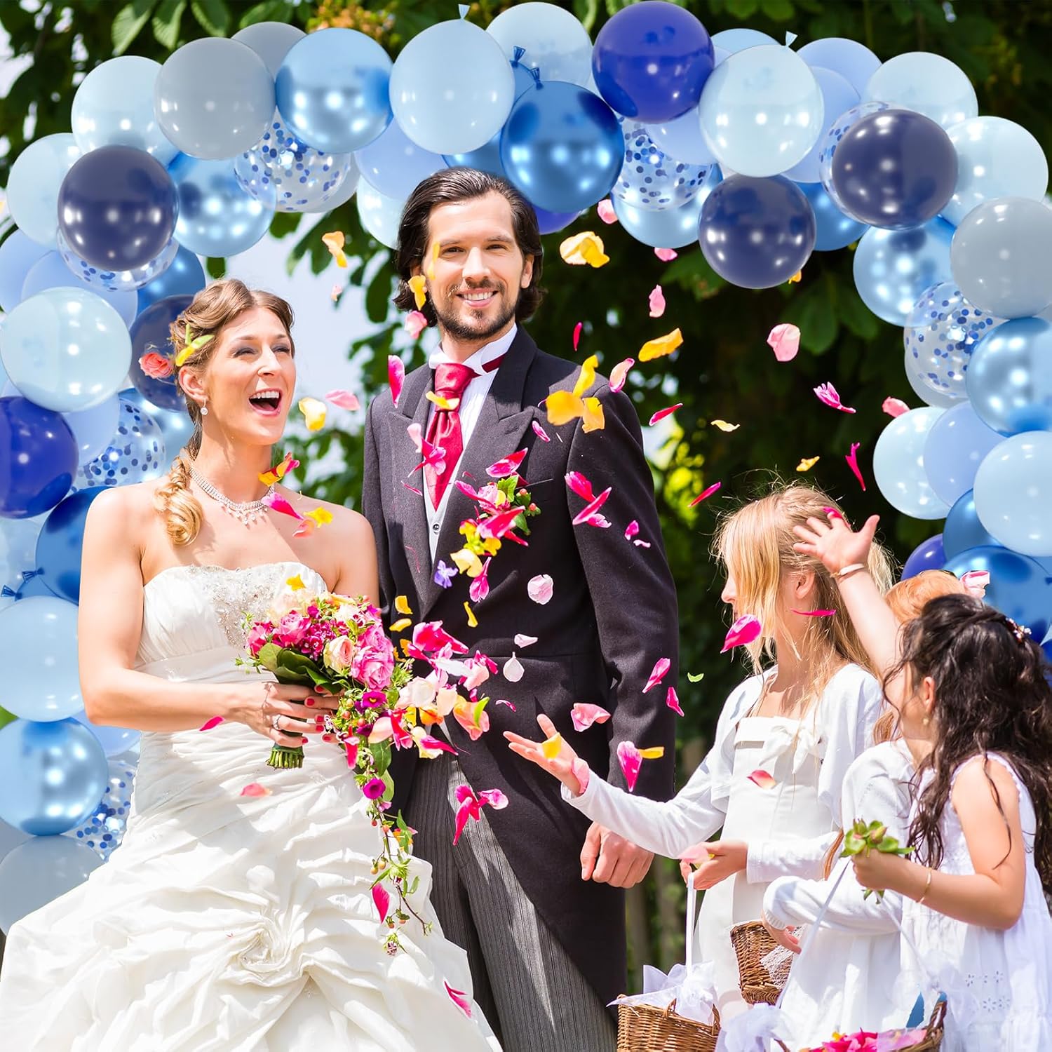 100pcs Blue Balloons Kit with 66ft Ribbons