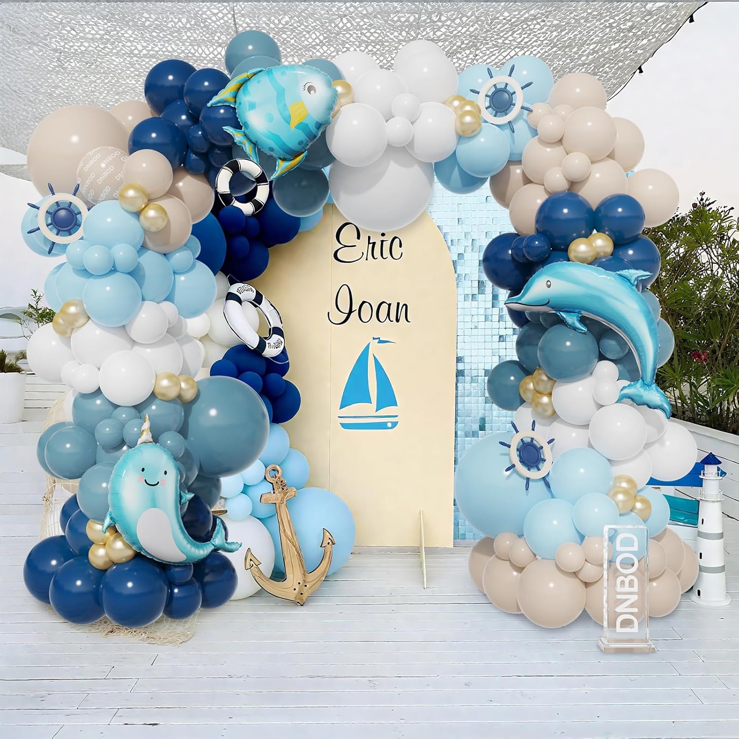 Nautical Balloon Arch Kit with Ocean Animals Decor