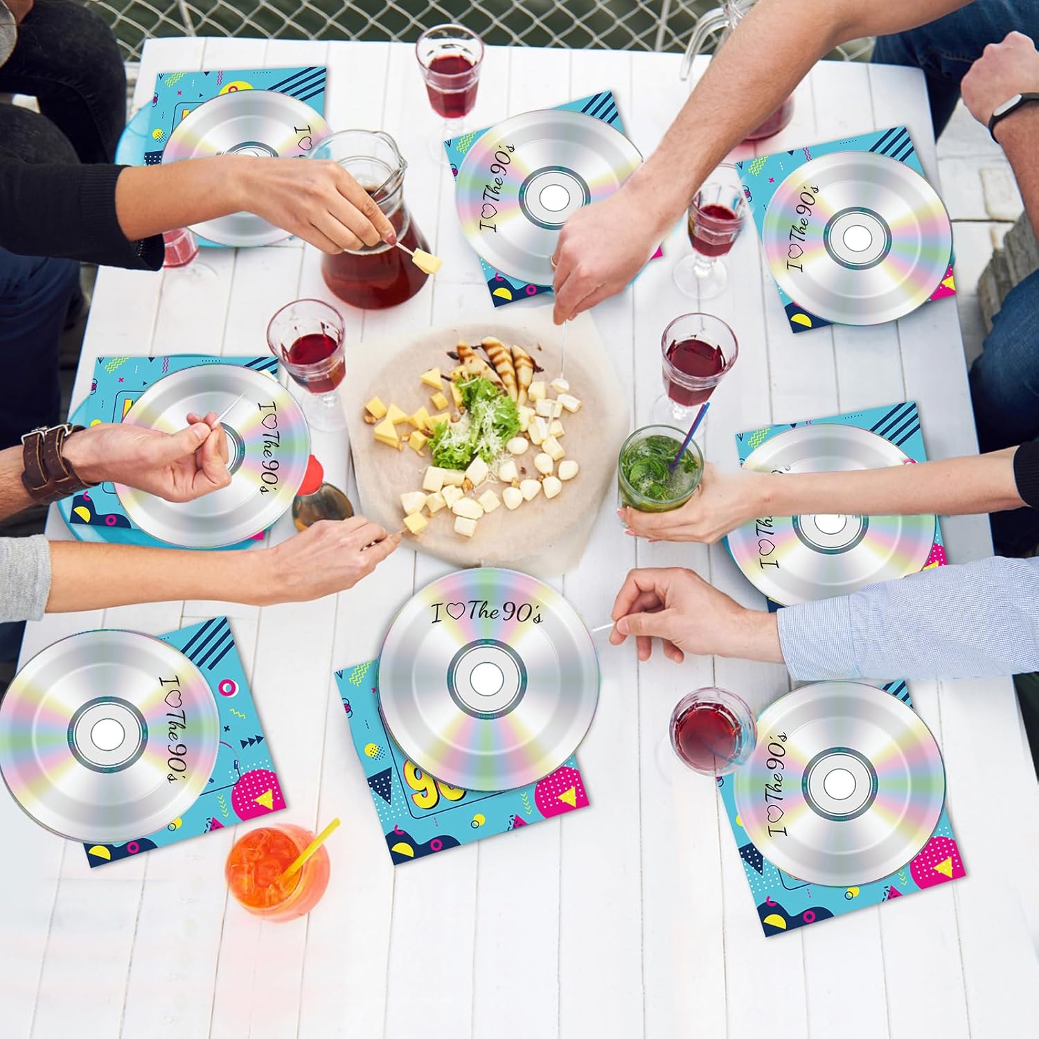 CHUNNIN 50Pcs Retro 90s Party Plates and Napkins Set