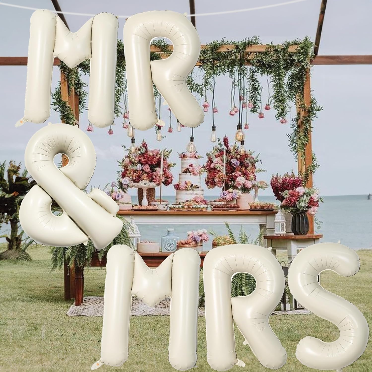 40 Inch Beige Mr Mrs Balloons Wedding Decor