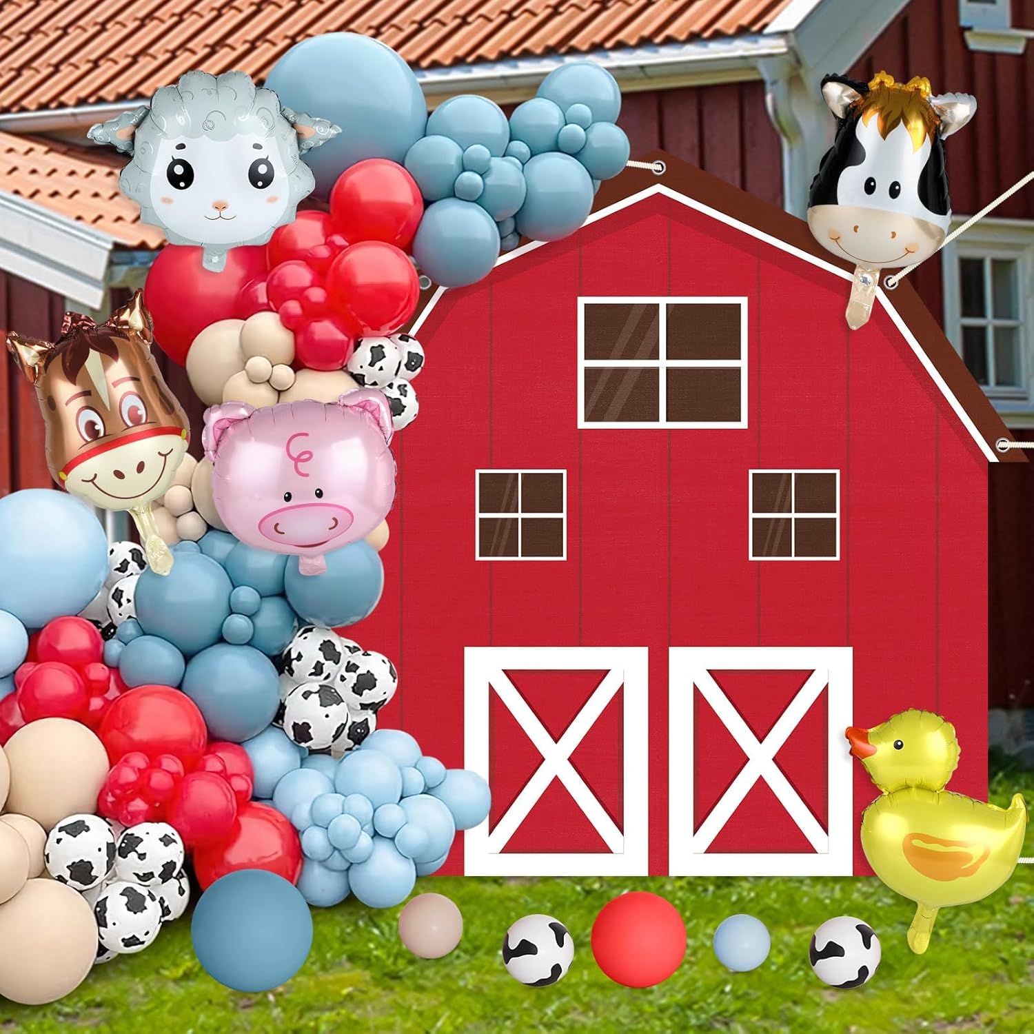 Farm Animals Party Decoration Set with Cow Balloons and Backdrop