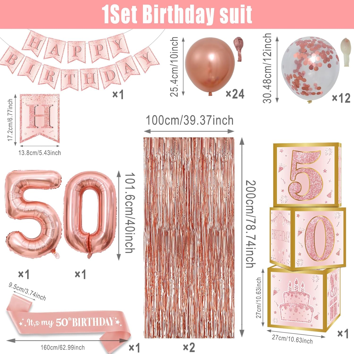Rose Gold 50th Birthday Decorations Set