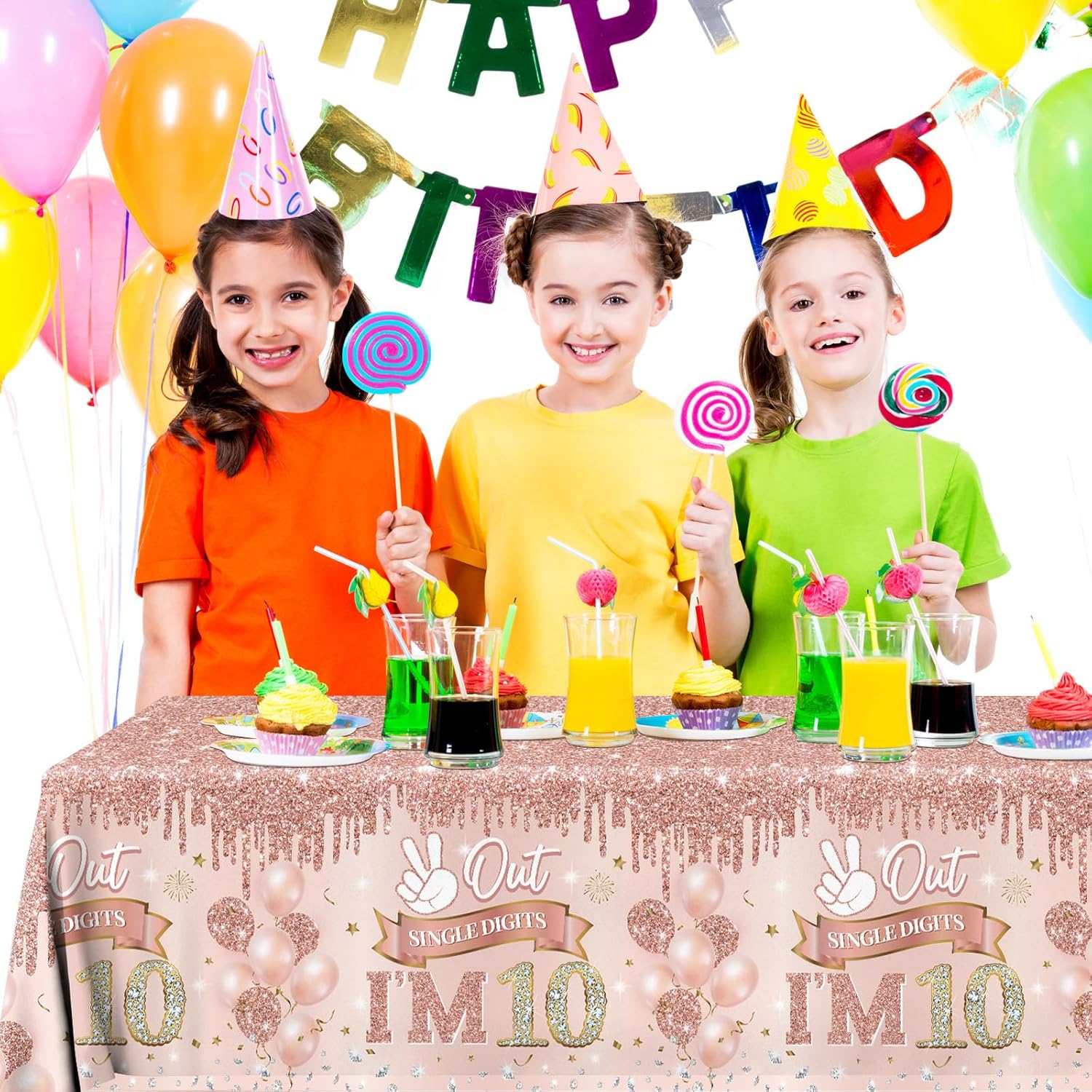 Rose Gold 10th Birthday Tablecloth Set of 3
