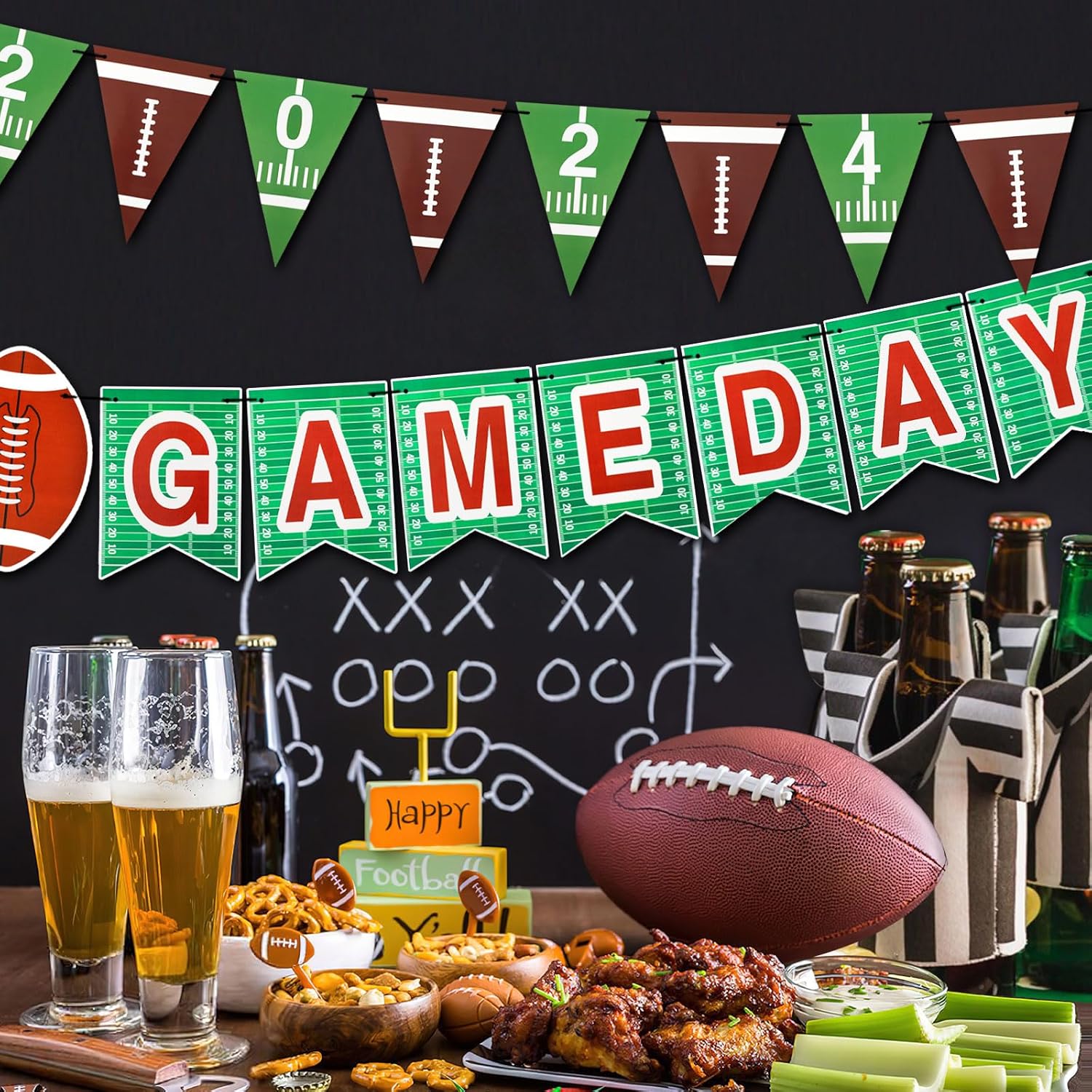 AUGSUN Football Party Decorations 4-Piece Banners with Lanyards