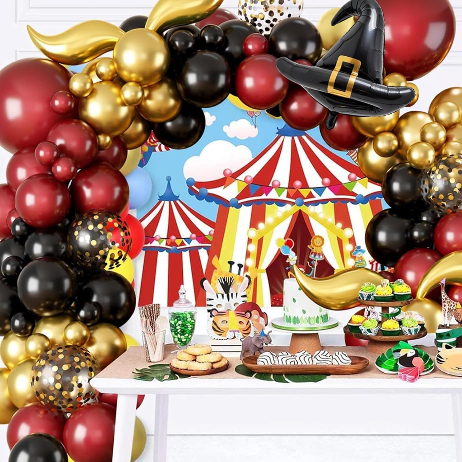 Burgundy Black Gold Balloon Arch Kit with DIY Hat and Wings