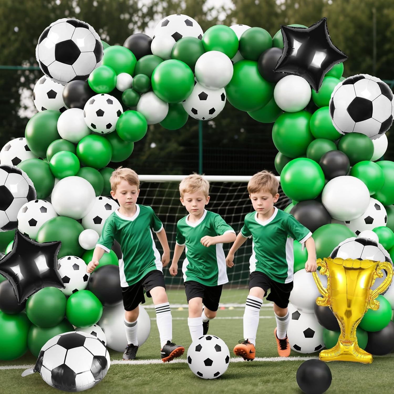 Soccer Party Decor Kit 113Pcs Green White Black Balloons