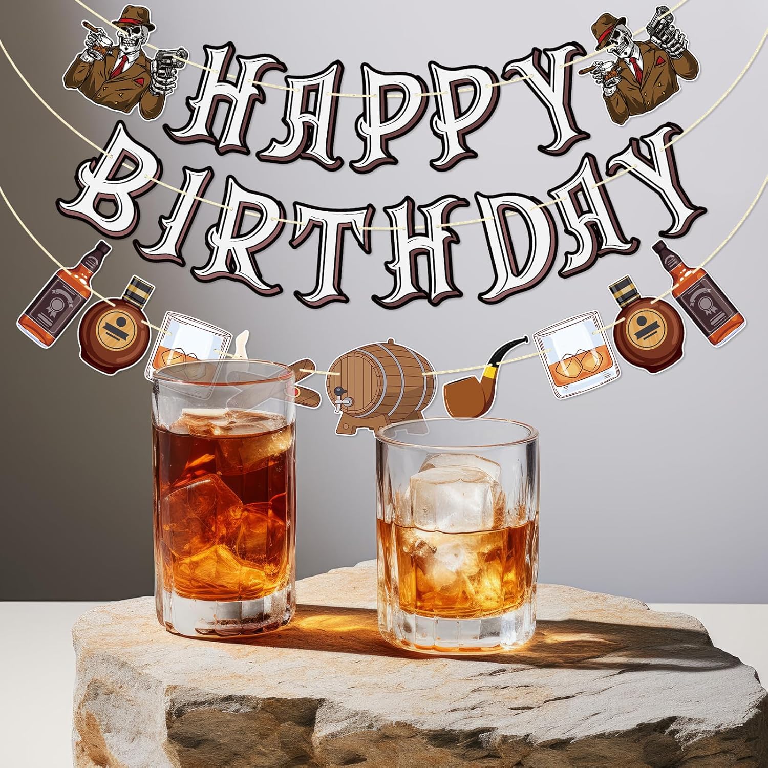 Qttier Whiskey Birthday Banner 30th 40th 50th