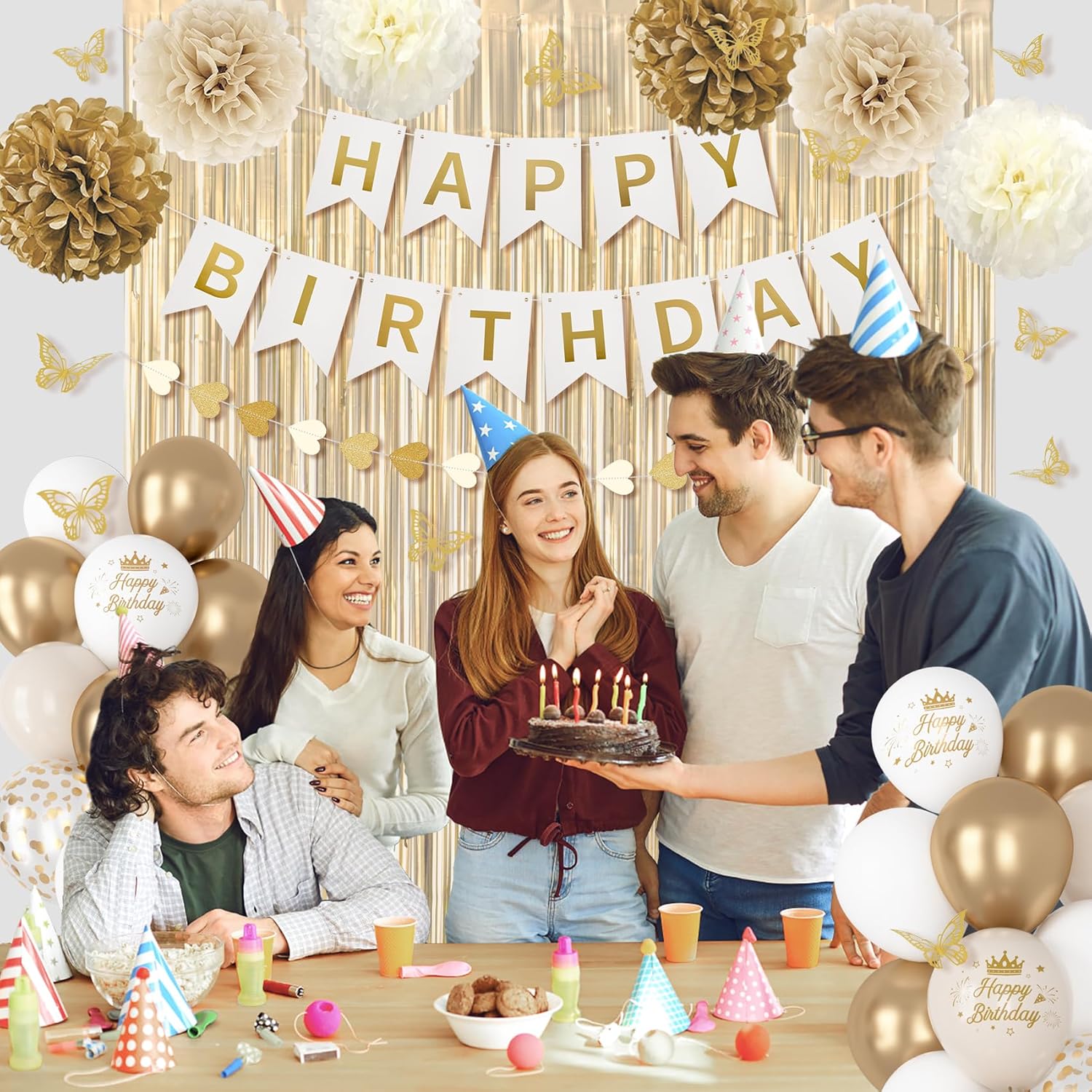 Ouddy Party White and Gold Birthday Decorations