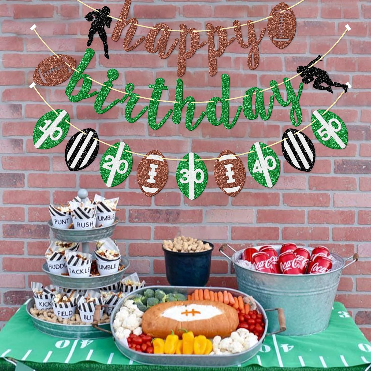 Football Birthday Banner Set with Glitter