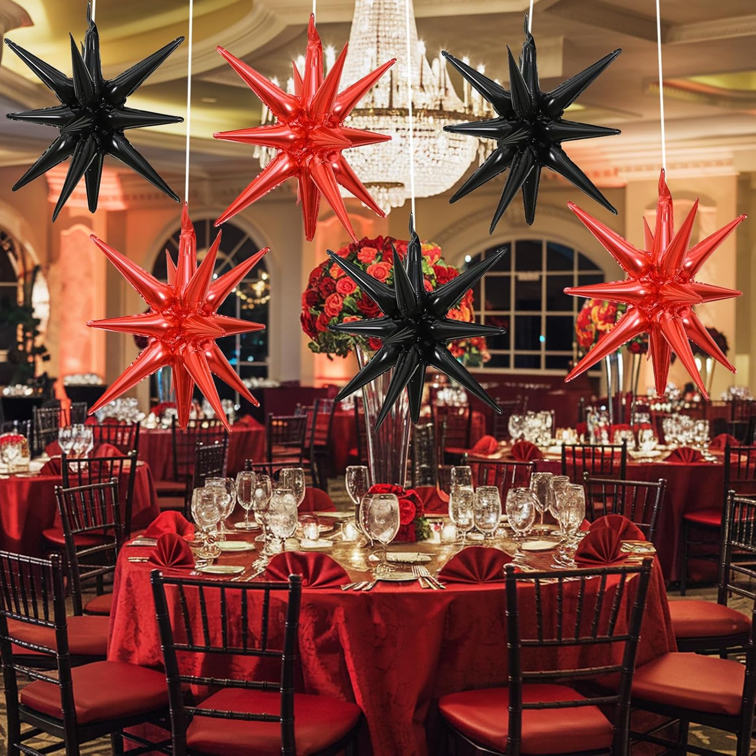 6PCS Black Red Star Balloons for Party Decor