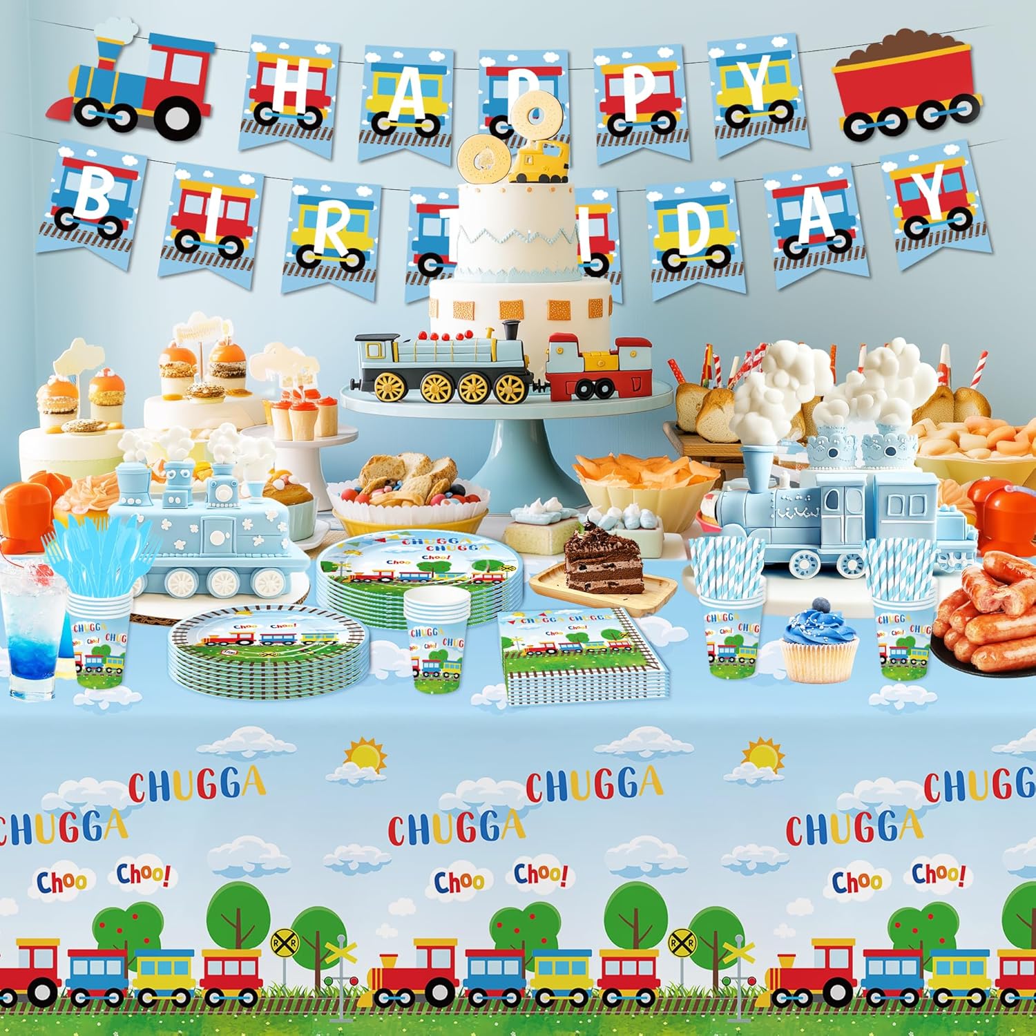 Suhelki Train Birthday Party Supplies Set for 24 Guests