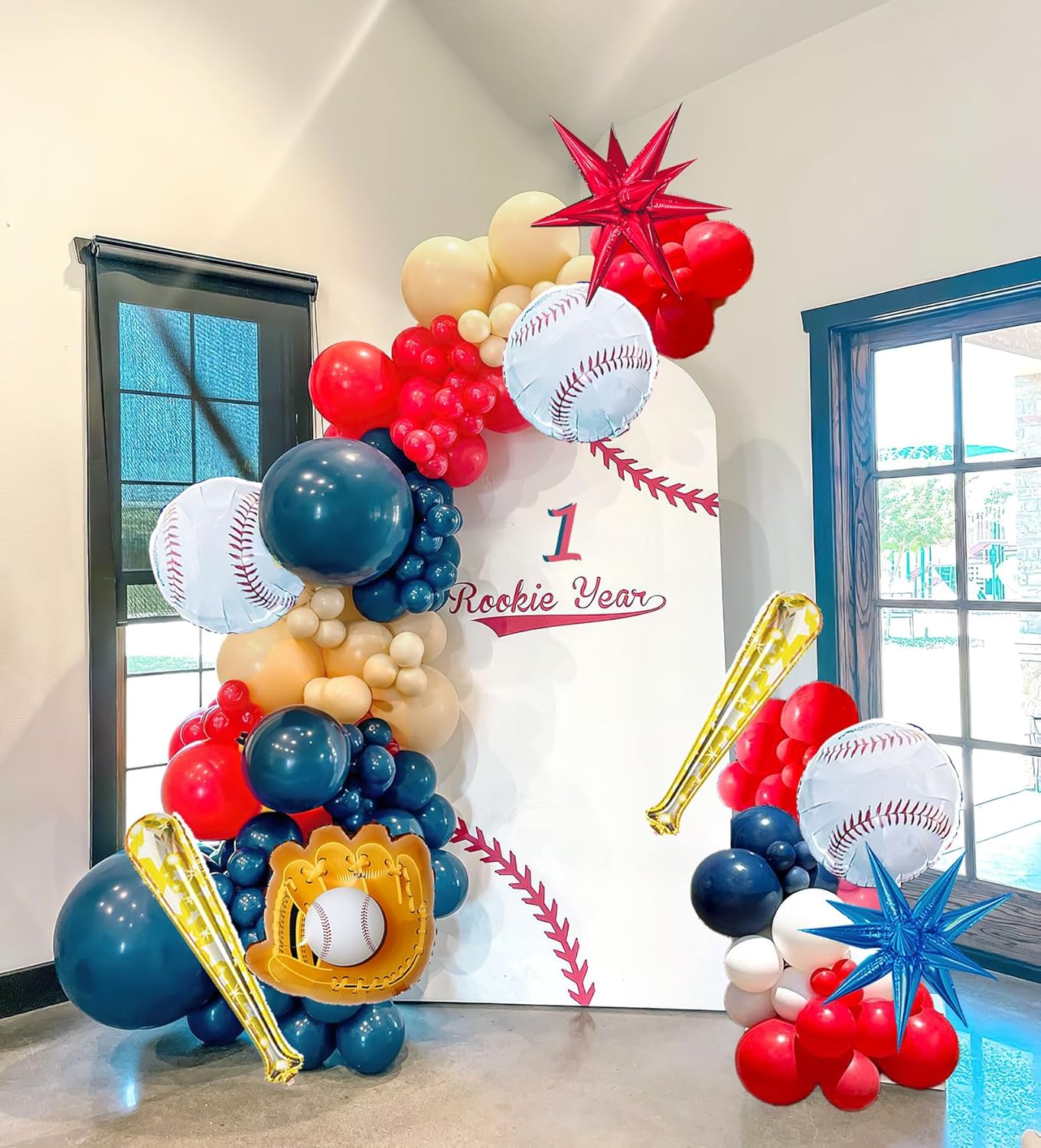 Baseball Balloon Garland Kit 126Pcs with Foil Star Balloons
