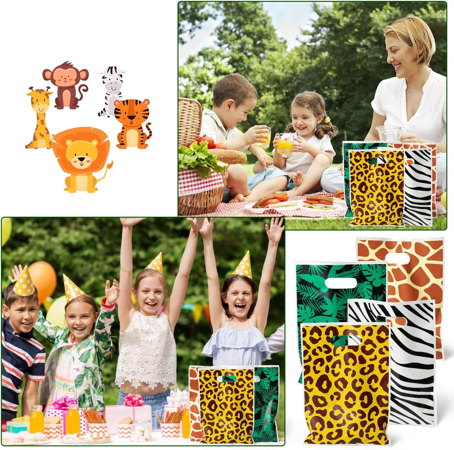 Animal Print Party Favor Bags 60Pcs Summer Jungle Safari Themed Gift Bags
