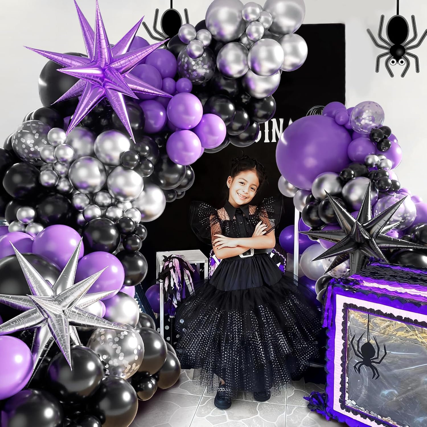 125pcs Purple and Black Balloon Garland Kit
