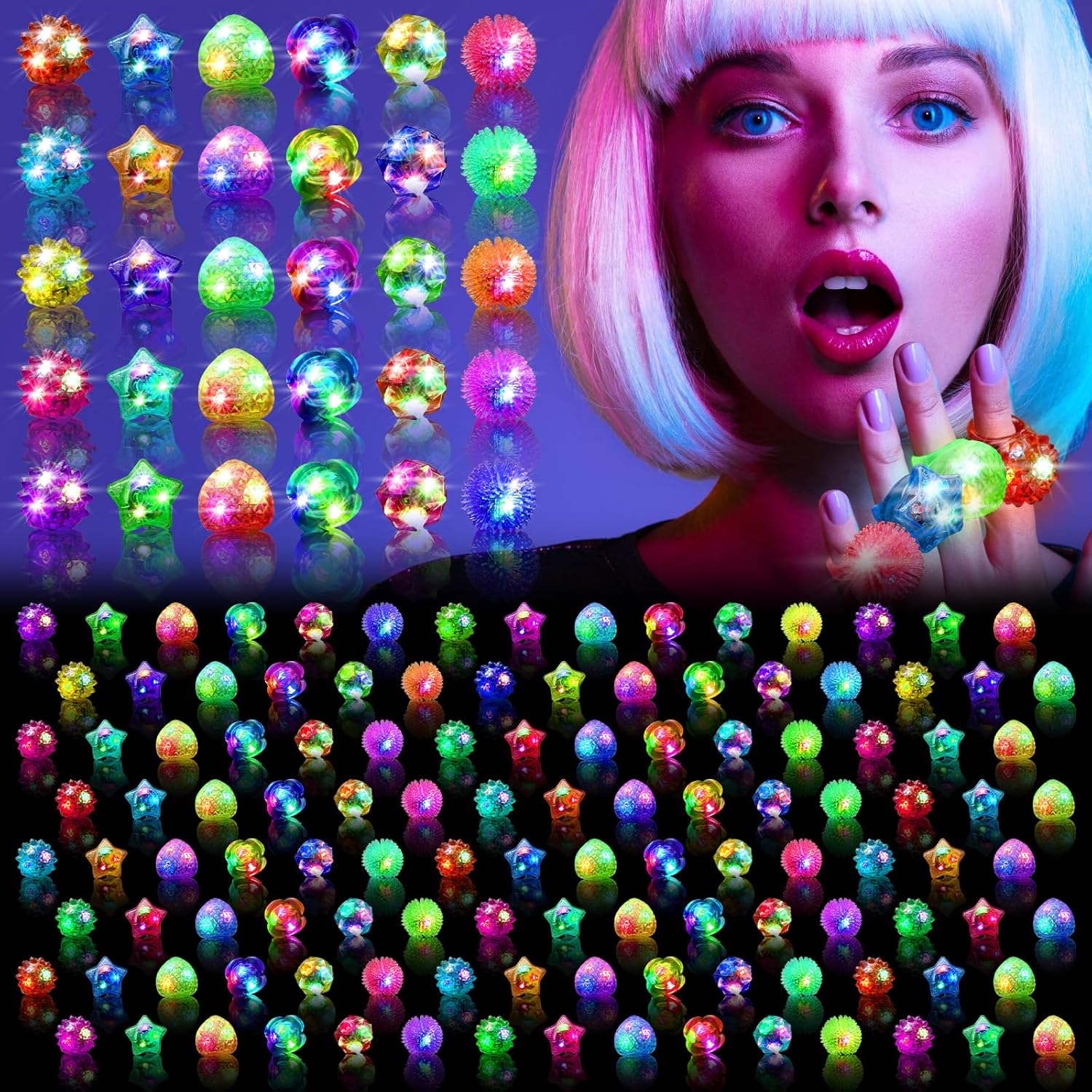 OLUPP 150 Pack LED Light Up Rings Party Favors