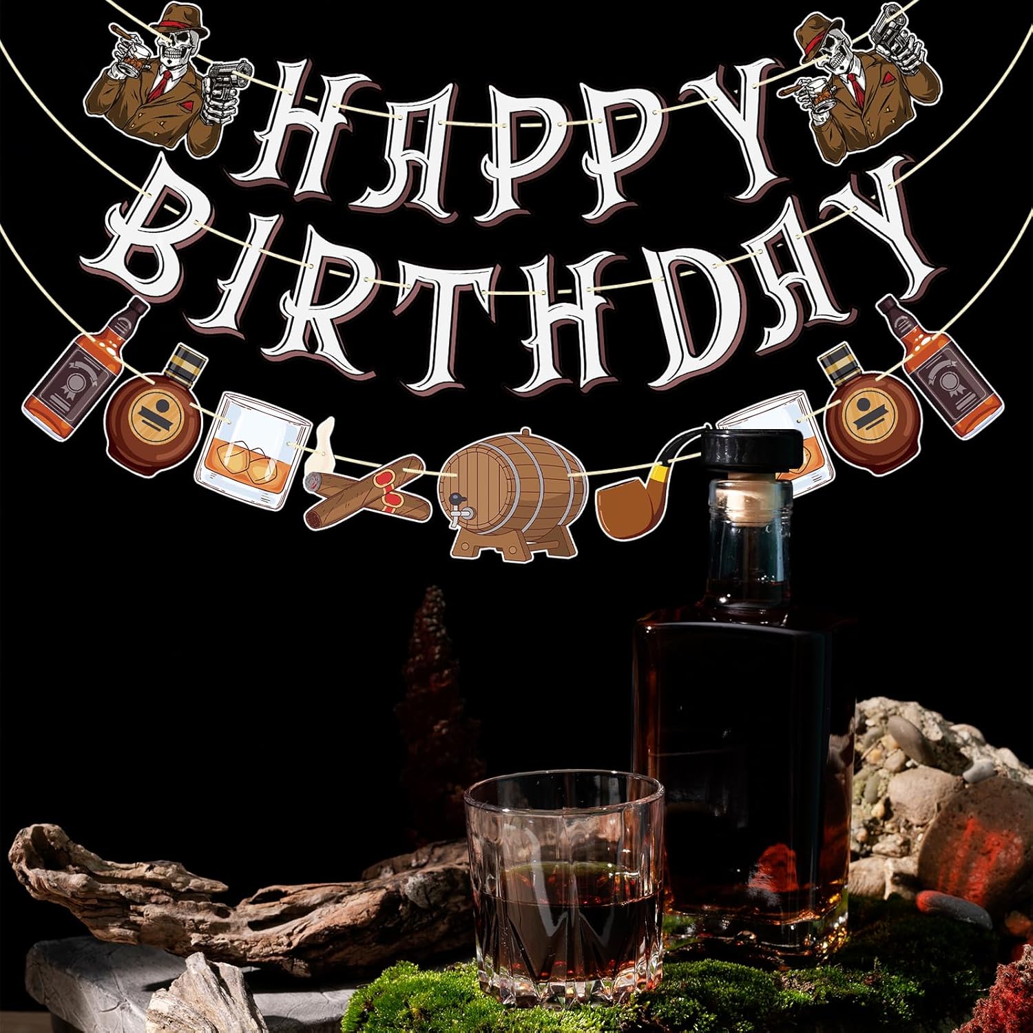 Qttier Whiskey Birthday Banner 30th 40th 50th