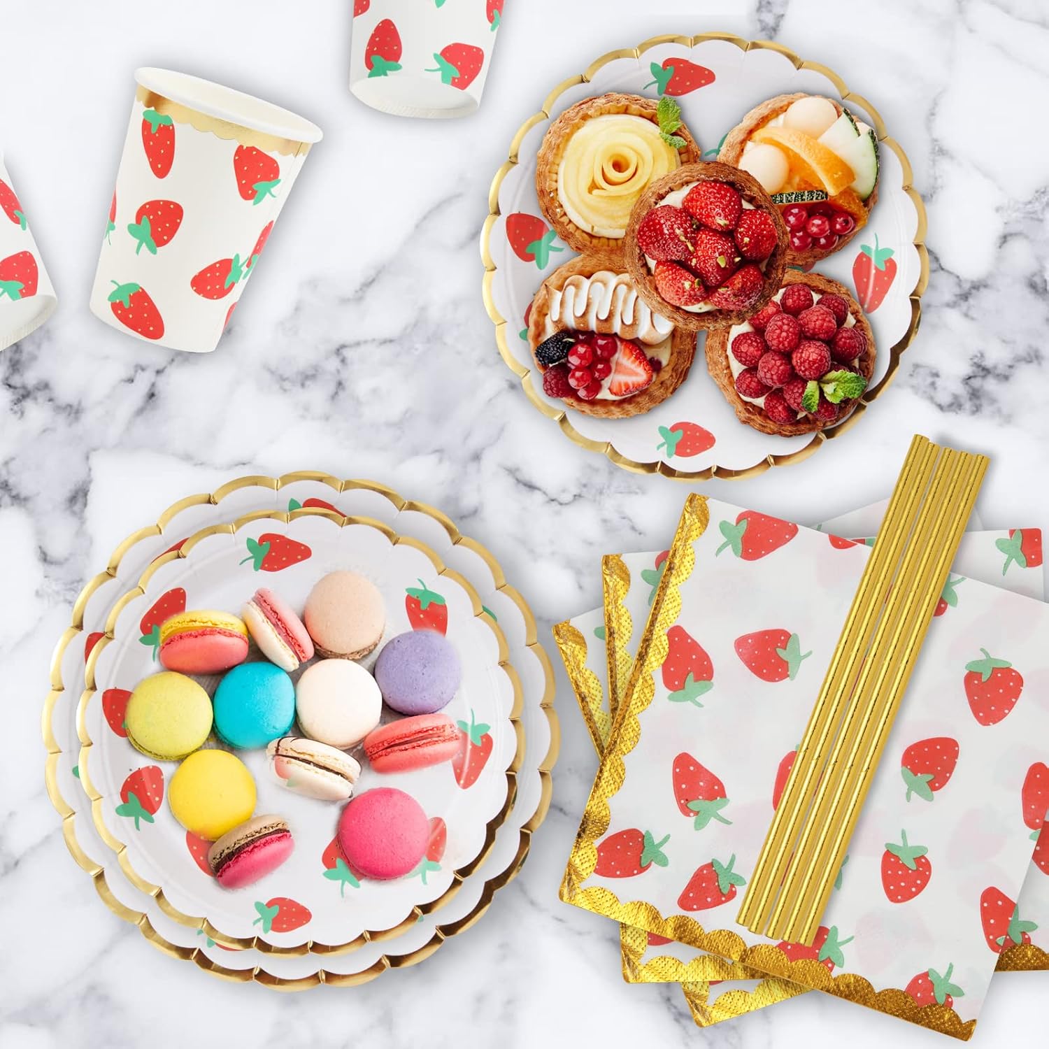PULNDA Strawberry Disposable Tableware Set 120 Pieces