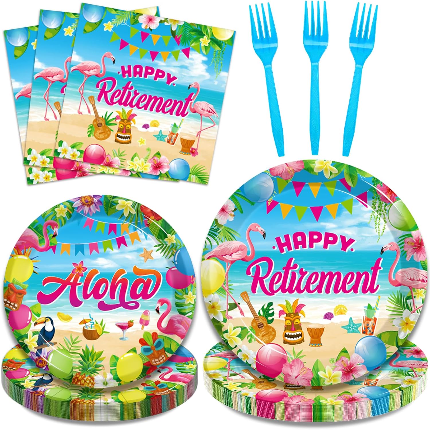 96 Pcs Hawaiian Aloha Retirement Party Plates Set