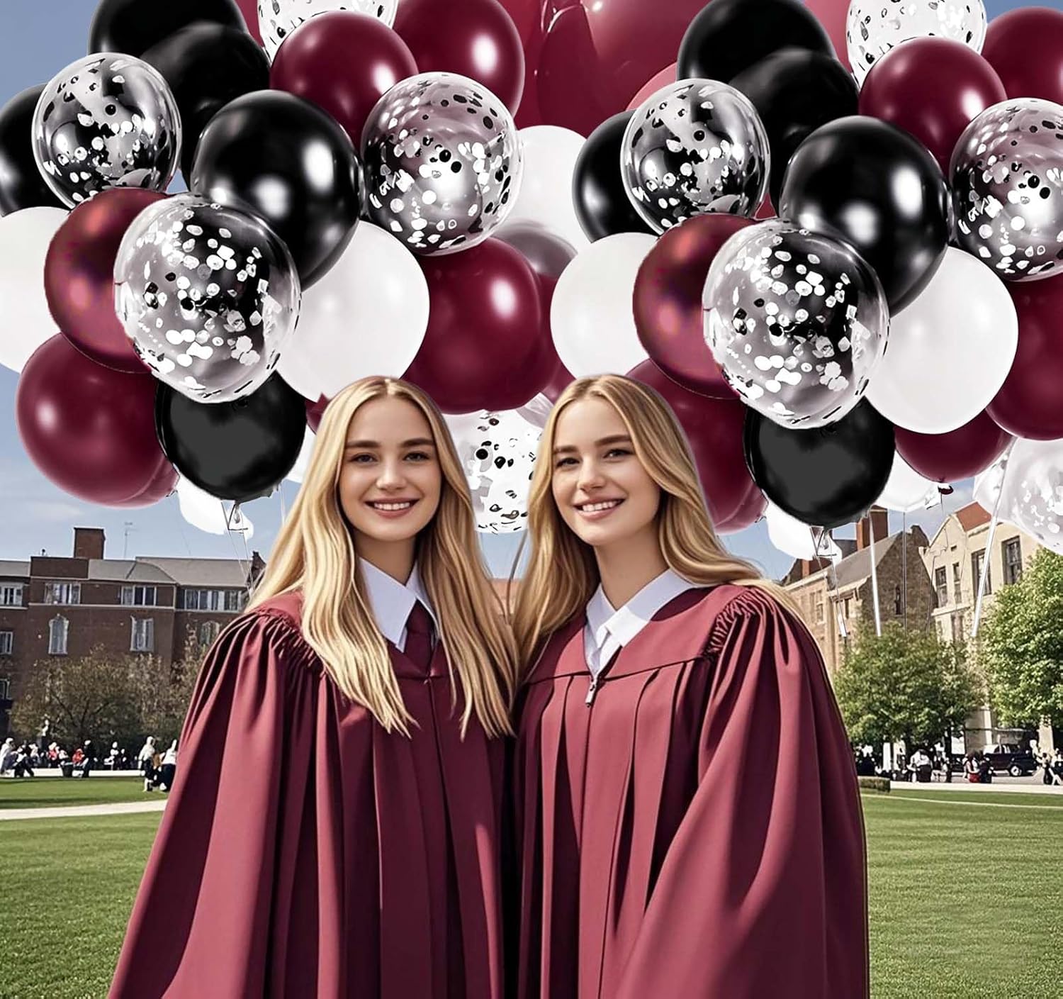 Maroon White Black Burgundy Balloon Decor Set 40Pcs
