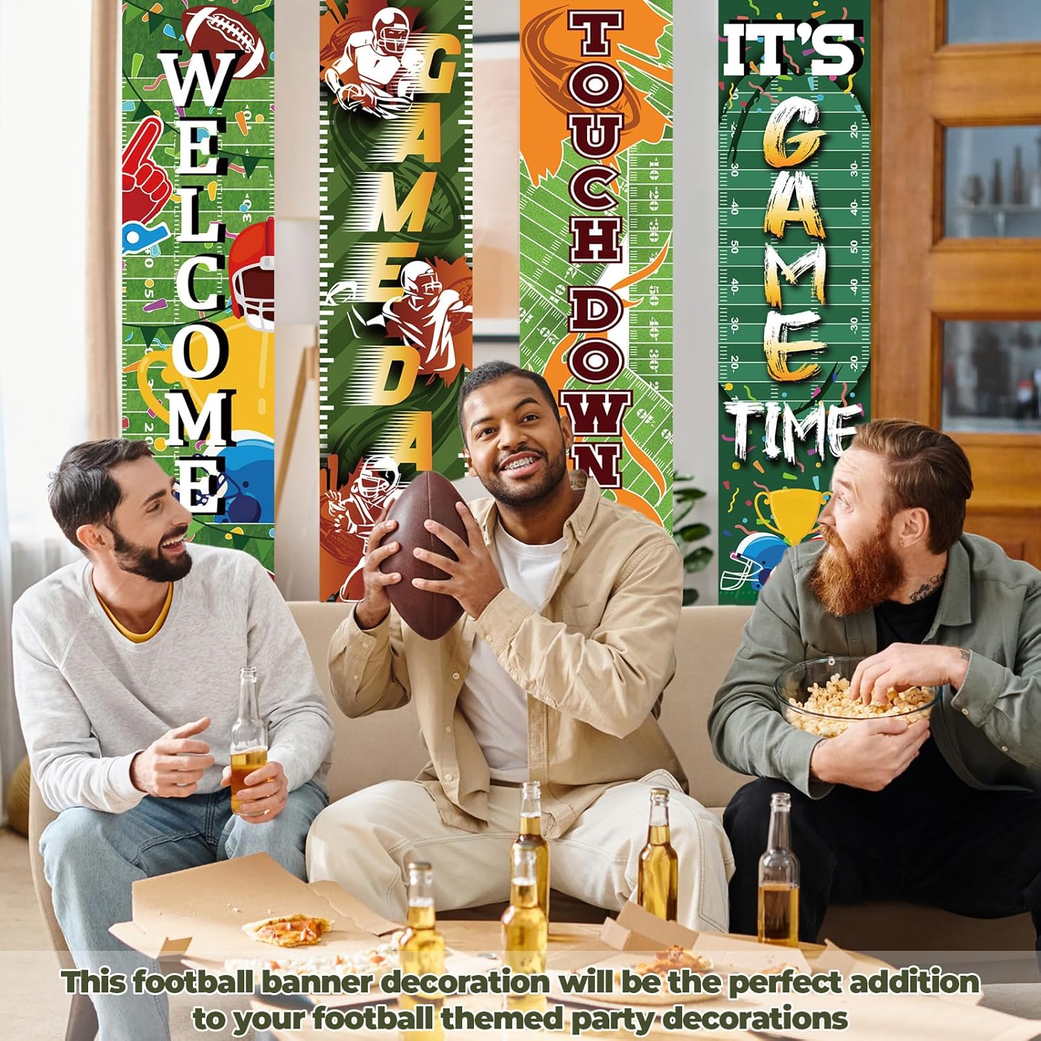 Breling Football Field Backdrop Banner Decorations 4 Pack