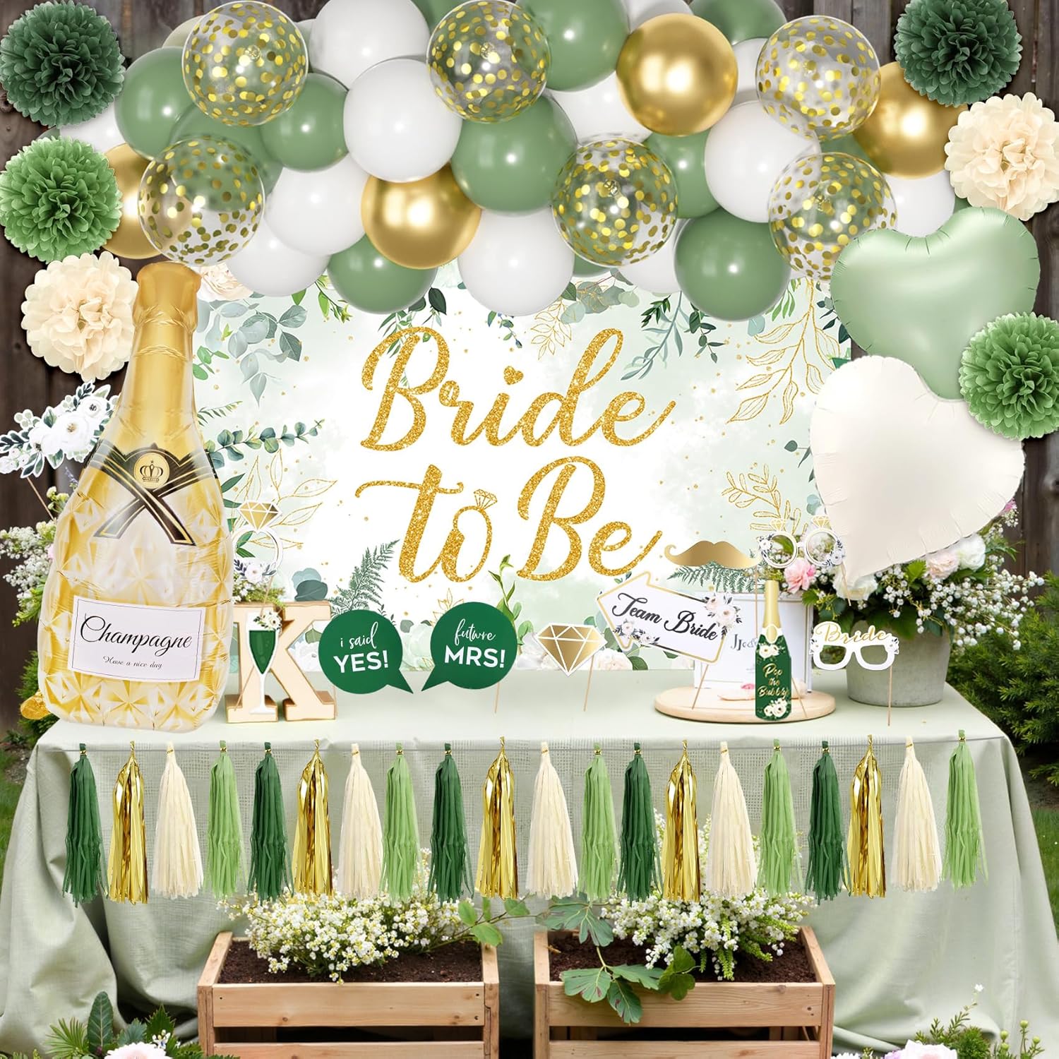 Sage Green Bridal Shower Decorations Set