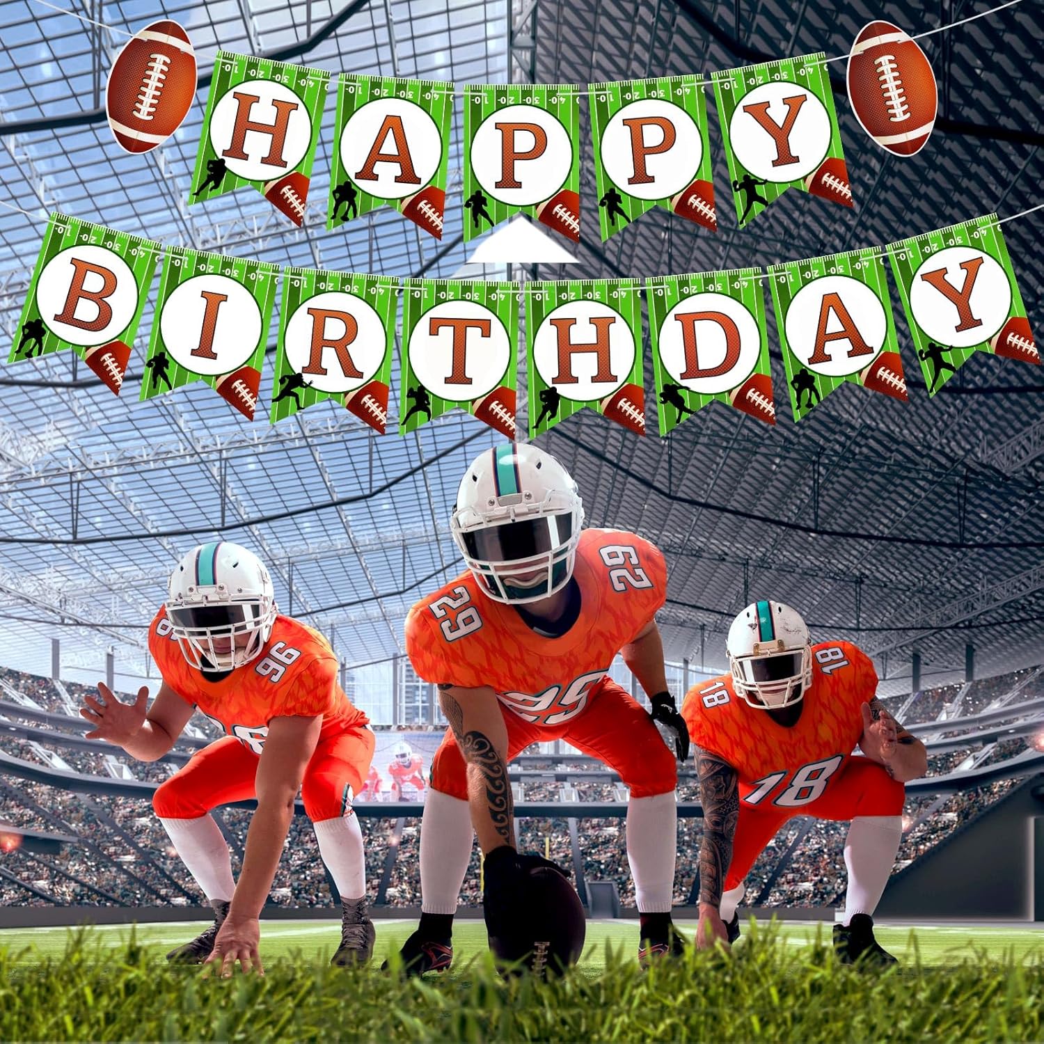 Football Birthday Banner with String Flags