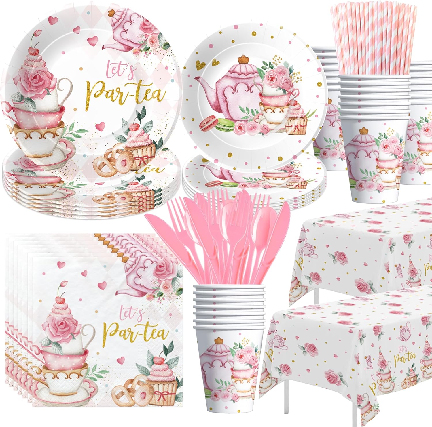 HIPVVILD Tea Party Tableware Set - Floral Garden Theme 24 Pieces