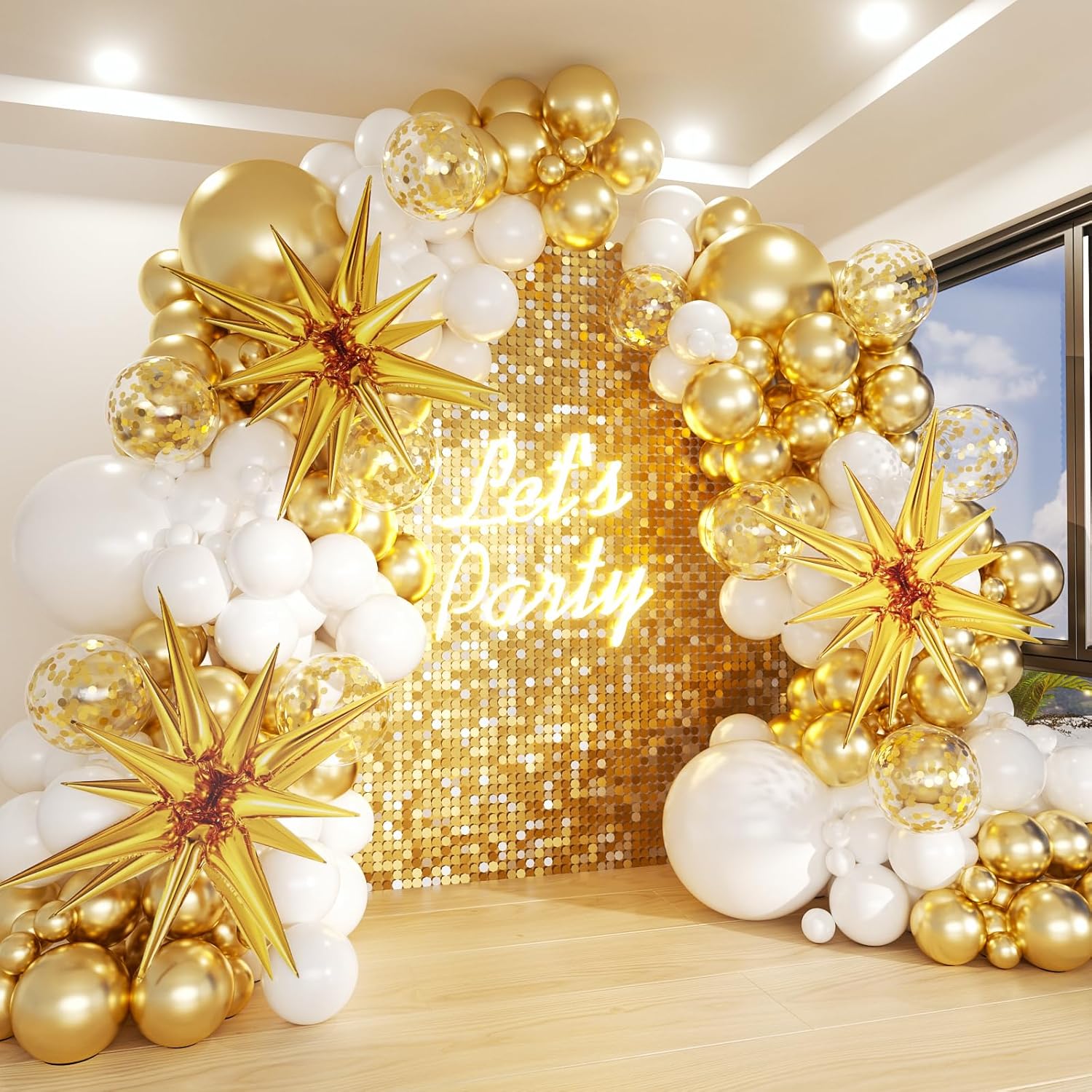White and Gold Balloons Garland Arch Kit - 130Pcs Set