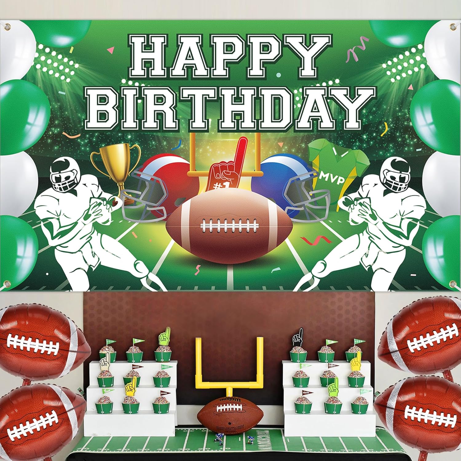 Large Football Birthday Banner for Kids Boys Party Decorations
