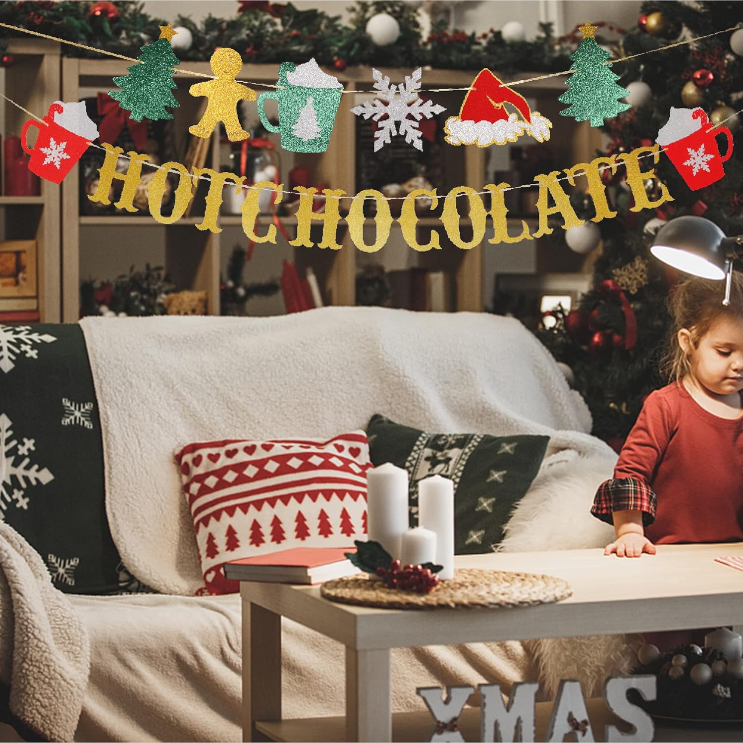 Glitter Christmas Hot Chocolate Banner for Holiday Decorations
