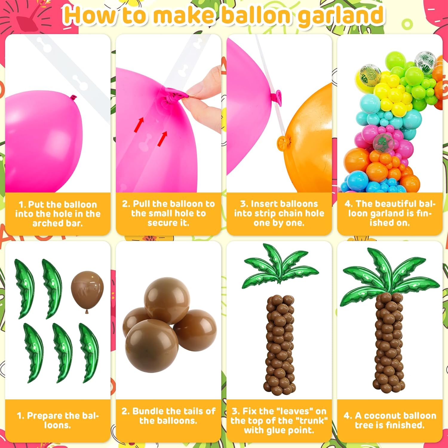 Amandir Tropical Beach Luau Balloon Garland Arch Kit for Summer Birthday Parties