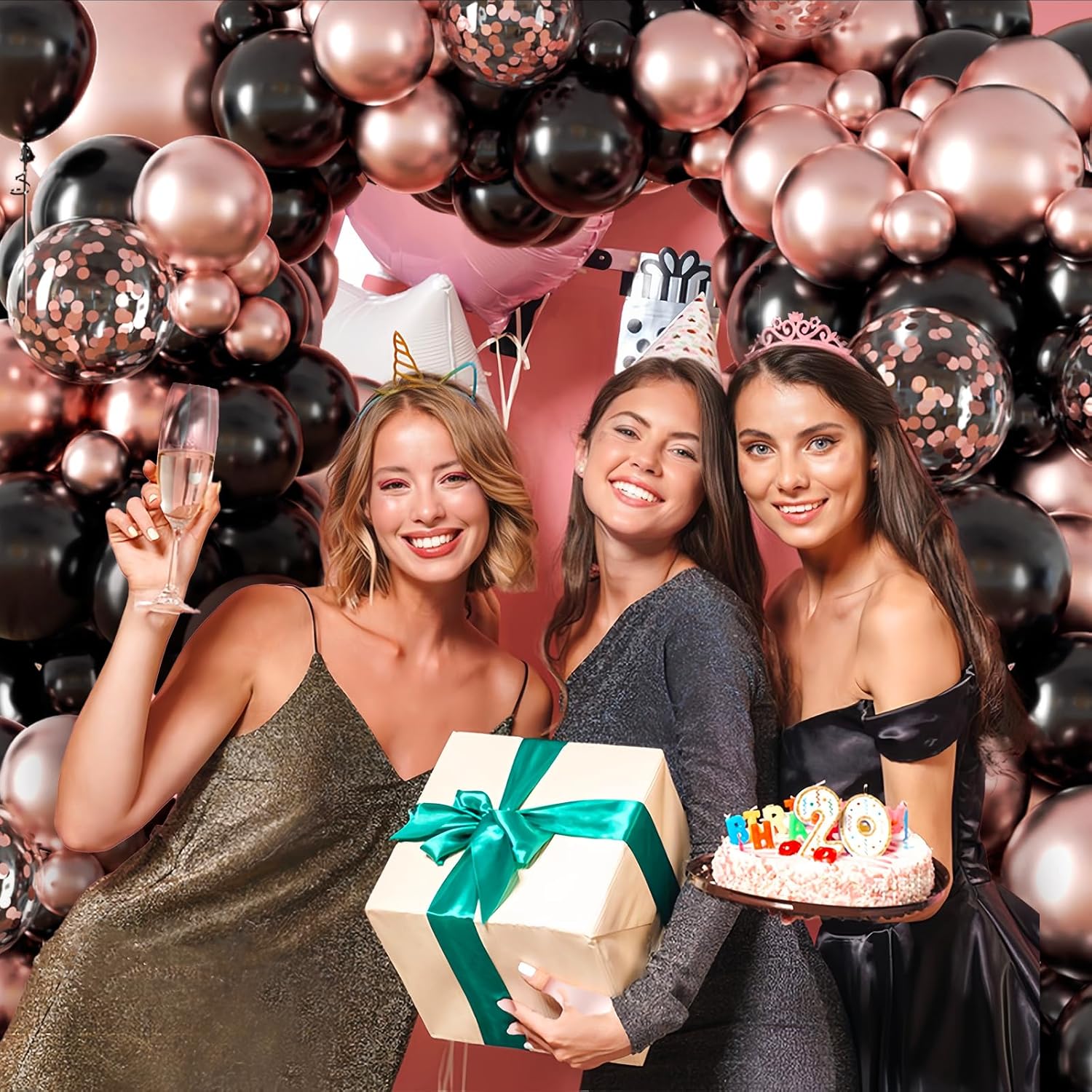 132pcs Rose Gold and Black Balloon Arch Kit for Parties
