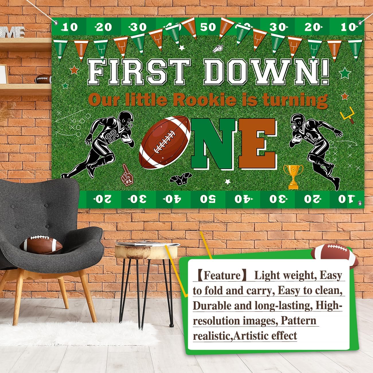 Football 1st Birthday Banner for Boys 5x3ft