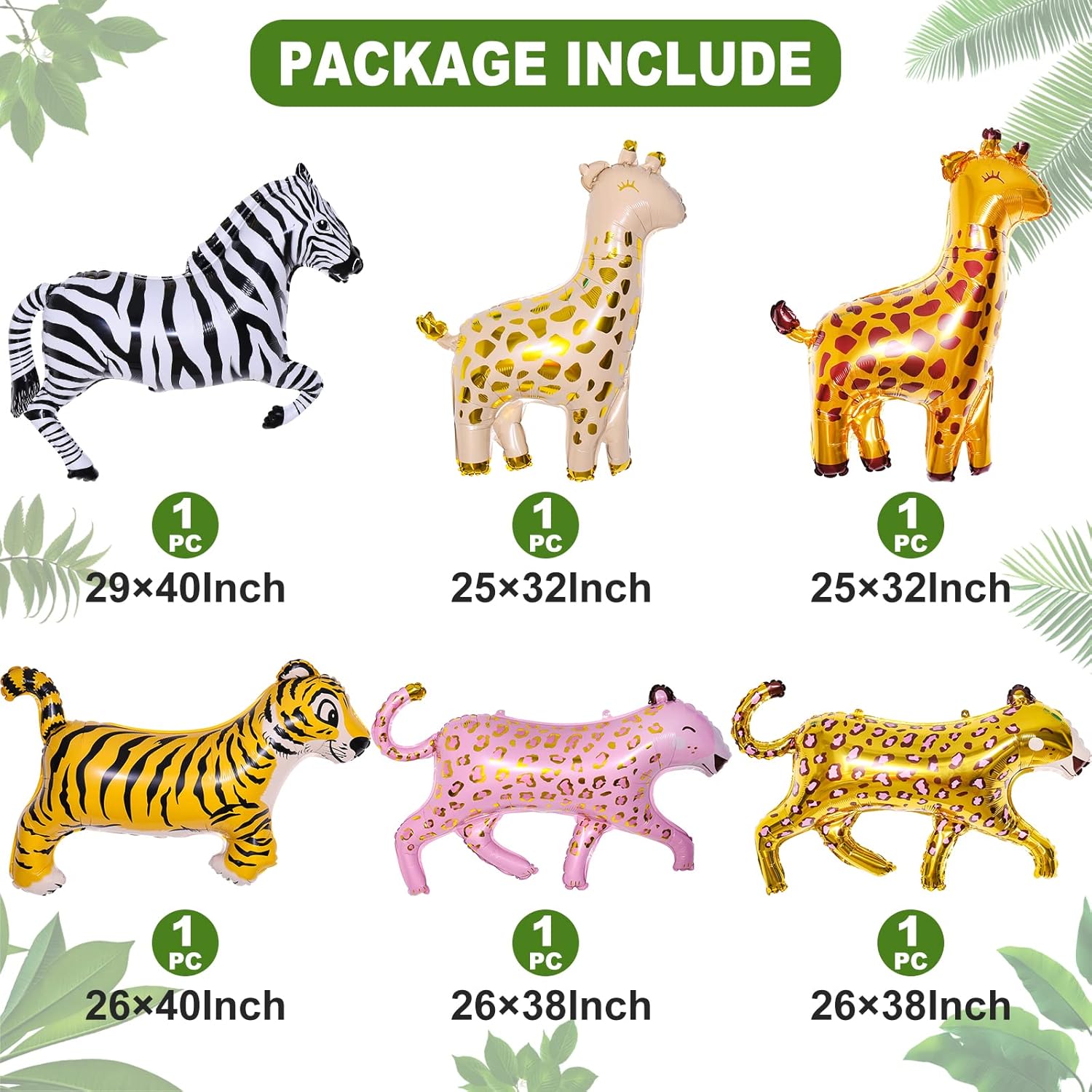 6 Pieces Giant Safari Animal Foil Balloons