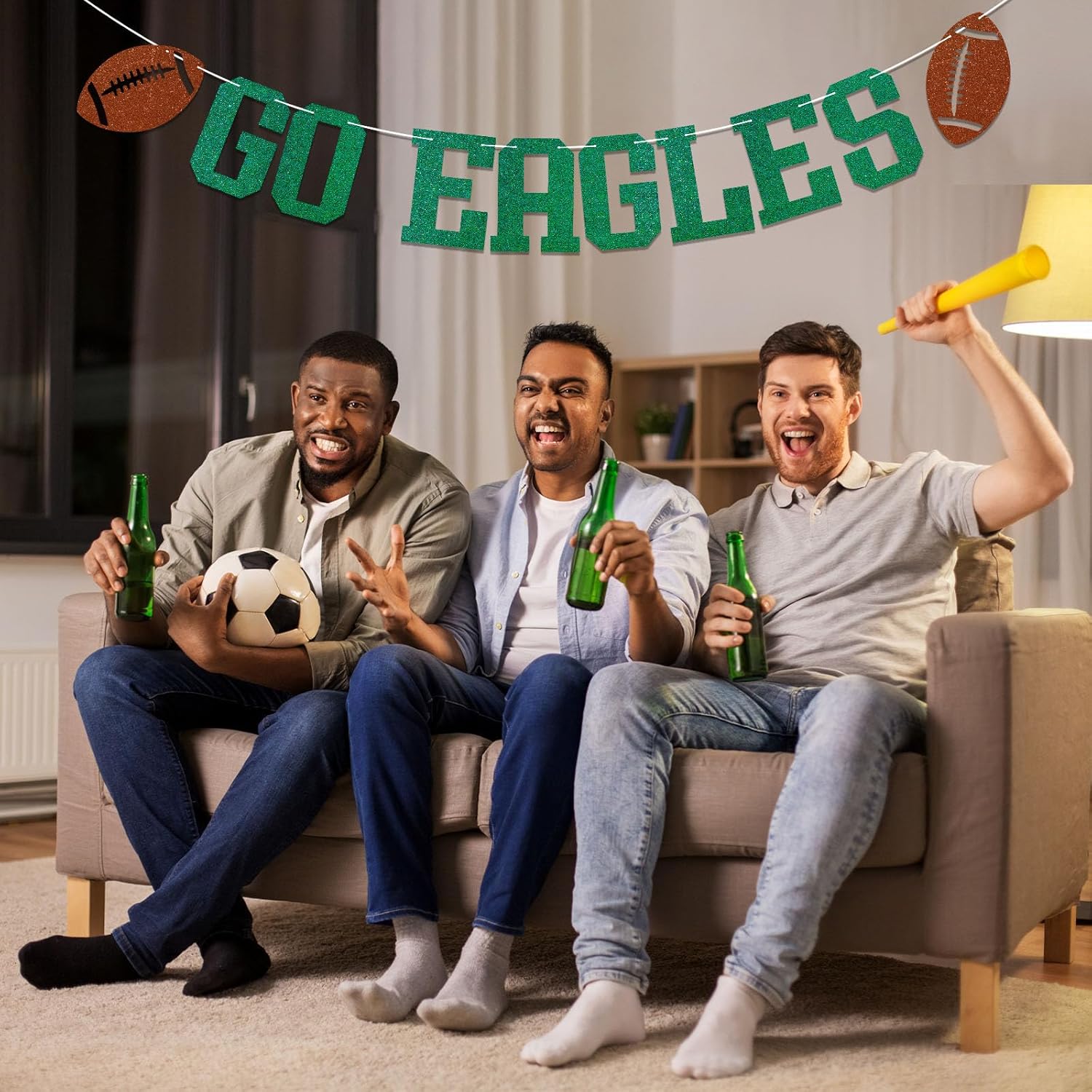 Go Eagles Banner Football Party Decor Green Glitter