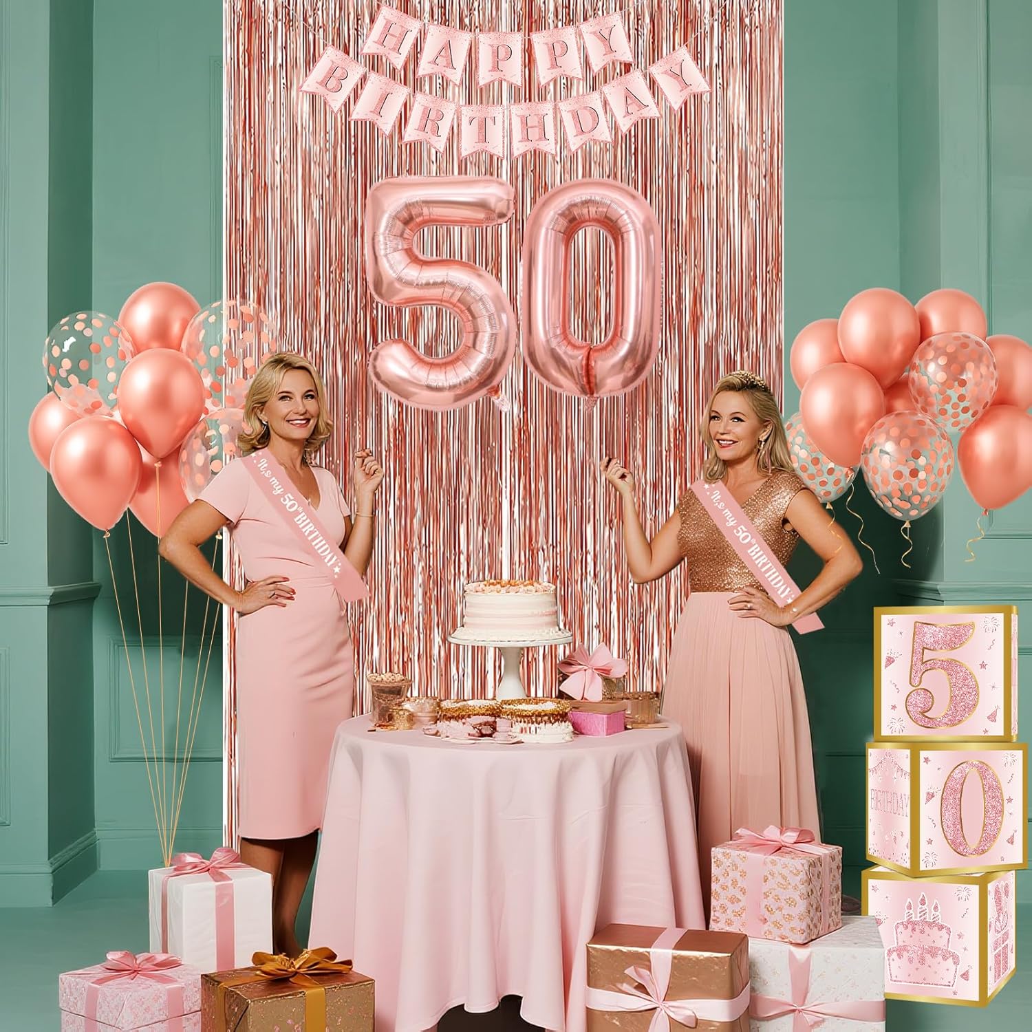 Rose Gold 50th Birthday Decorations Set