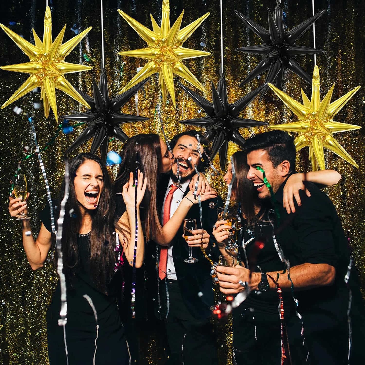 6PCS Black Gold Star Balloons for Party Decorations