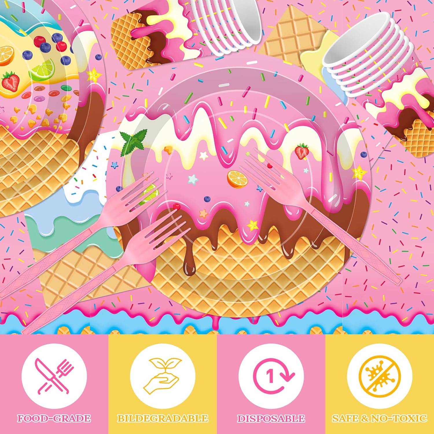 146Pcs Ice Cream Party Supplies Kit for 24 Guests